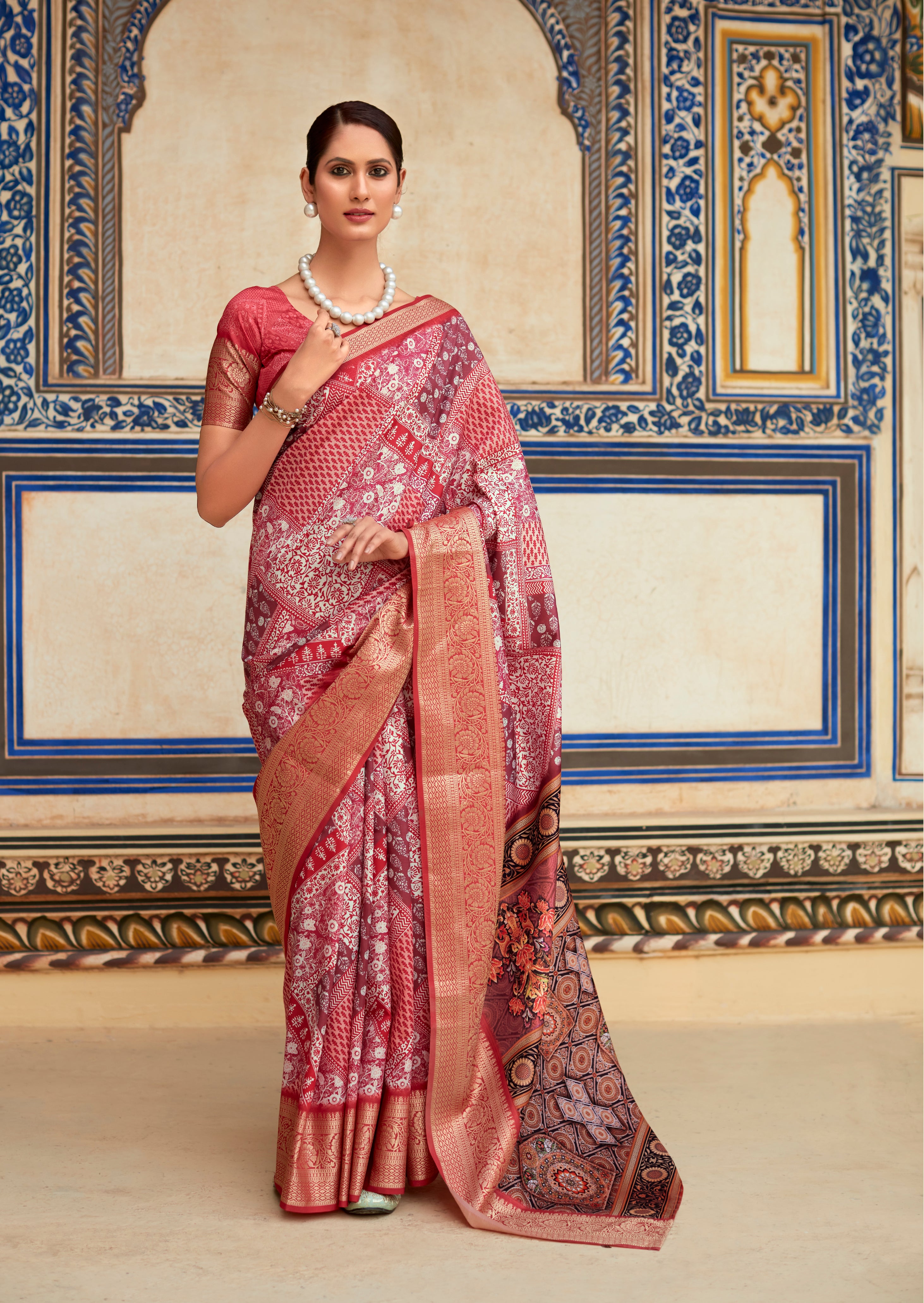 Buy MySilkLove Lotus Pink Banarasi Printed Silk Saree Online