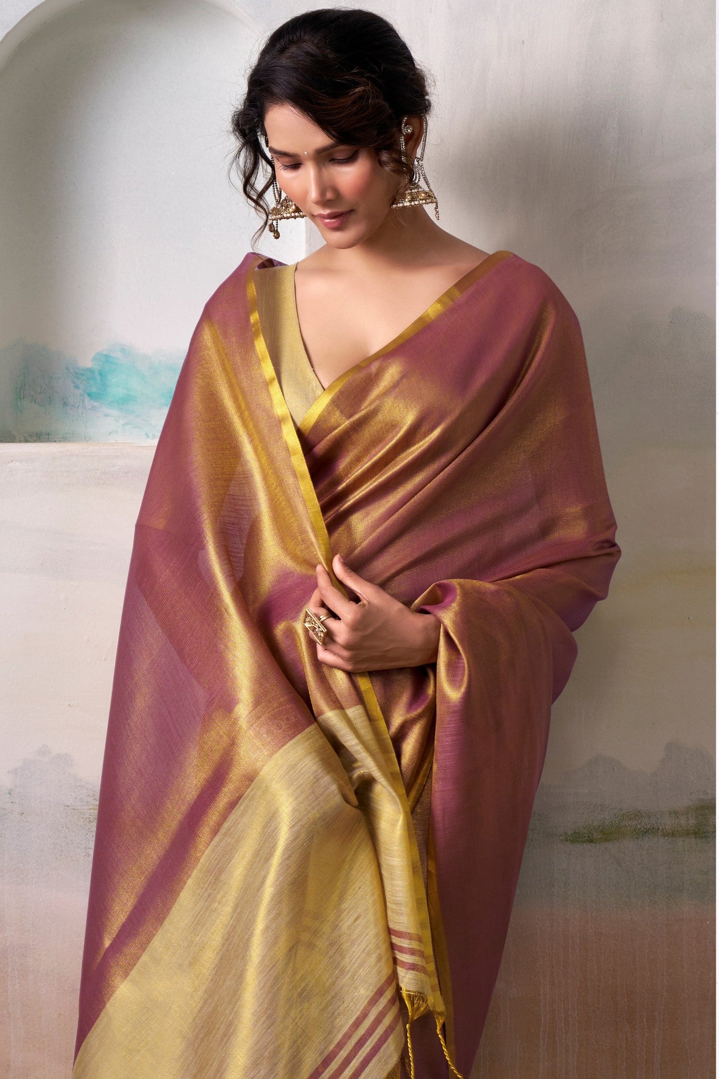 MySilkLove Pecan Brown Handloom Tissue Saree