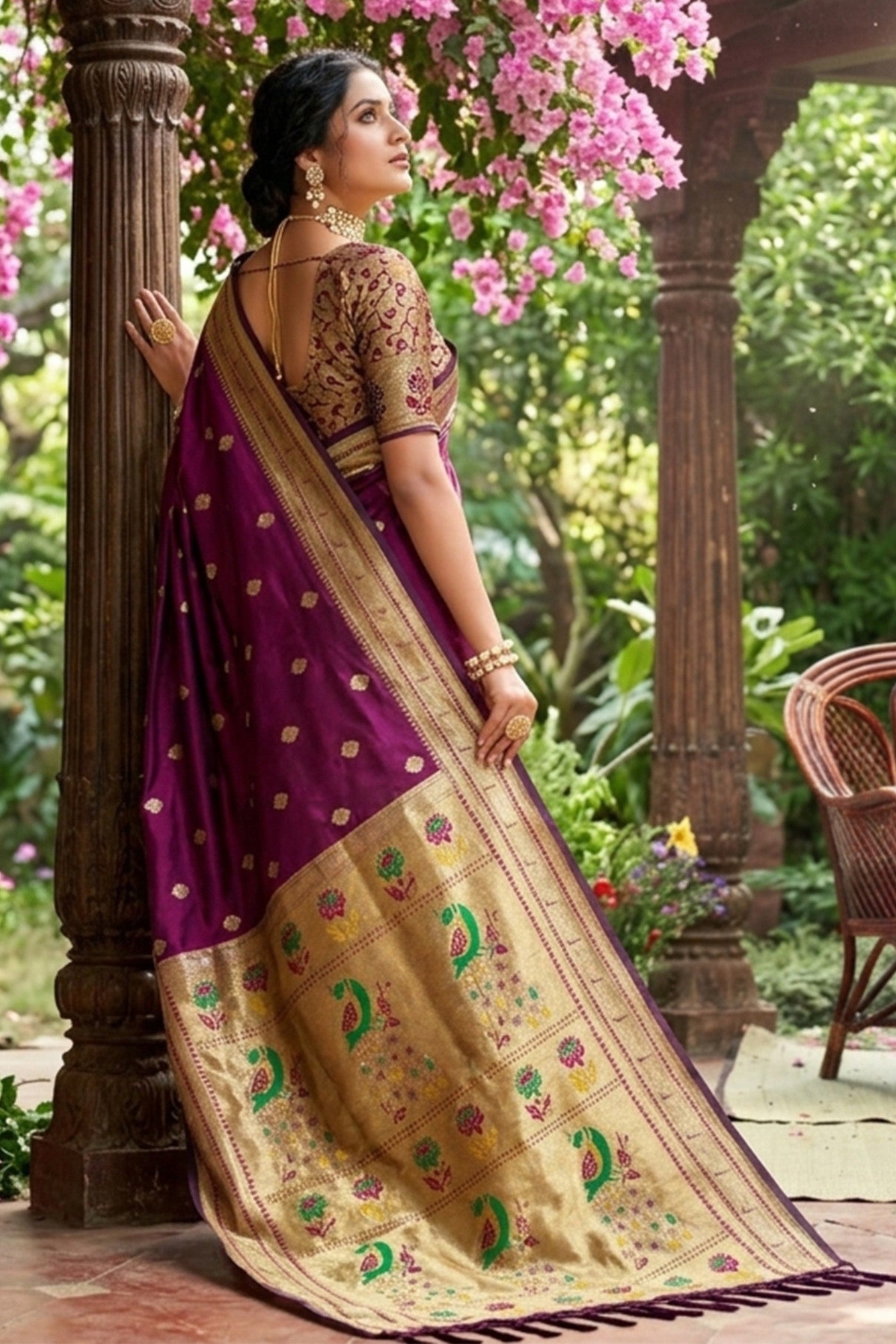 Buy MySilkLove Crocus Purple Zari Woven Paithani Saree Online