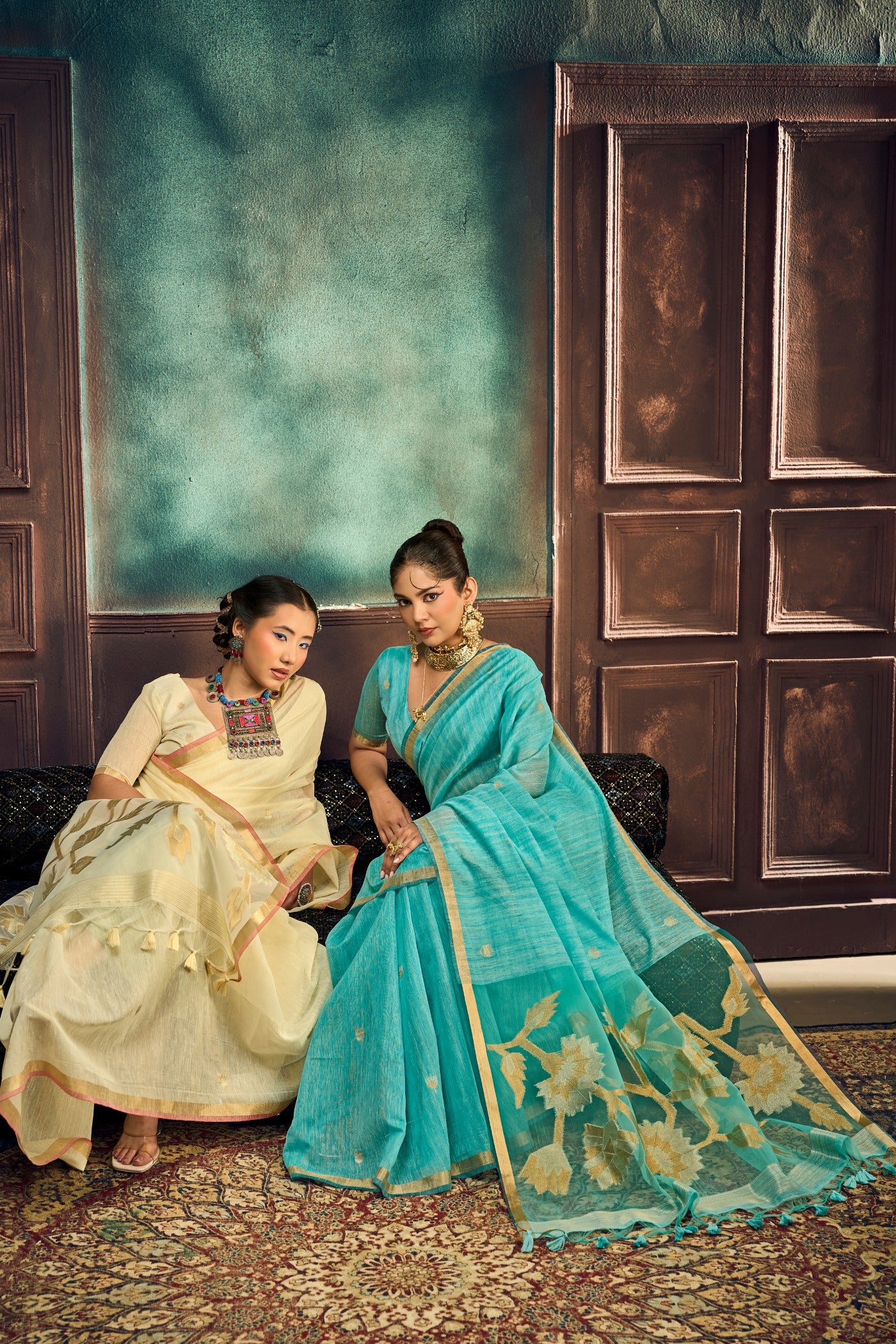 Buy MySilkLove Aqua Blue Munga Handloom Cotton Saree Online