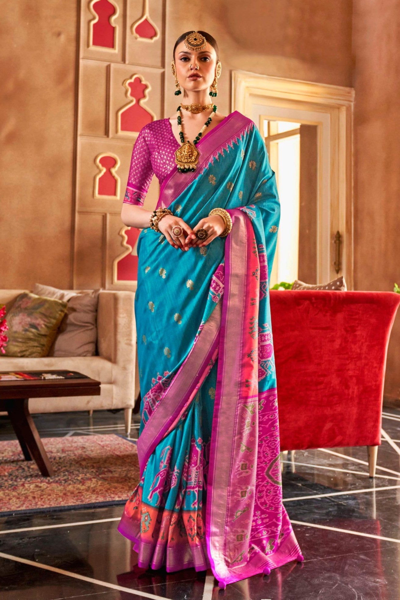 Buy MySilkLove Monsoon Blue Printed Patola Saree Online