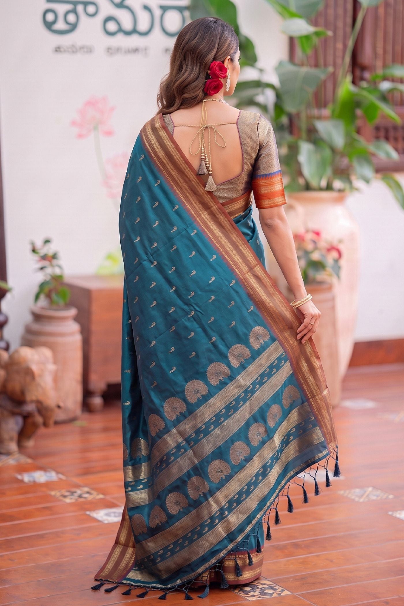 Buy MySilkLove Ocean Blue Banarasi Woven Soft Silk Saree Online