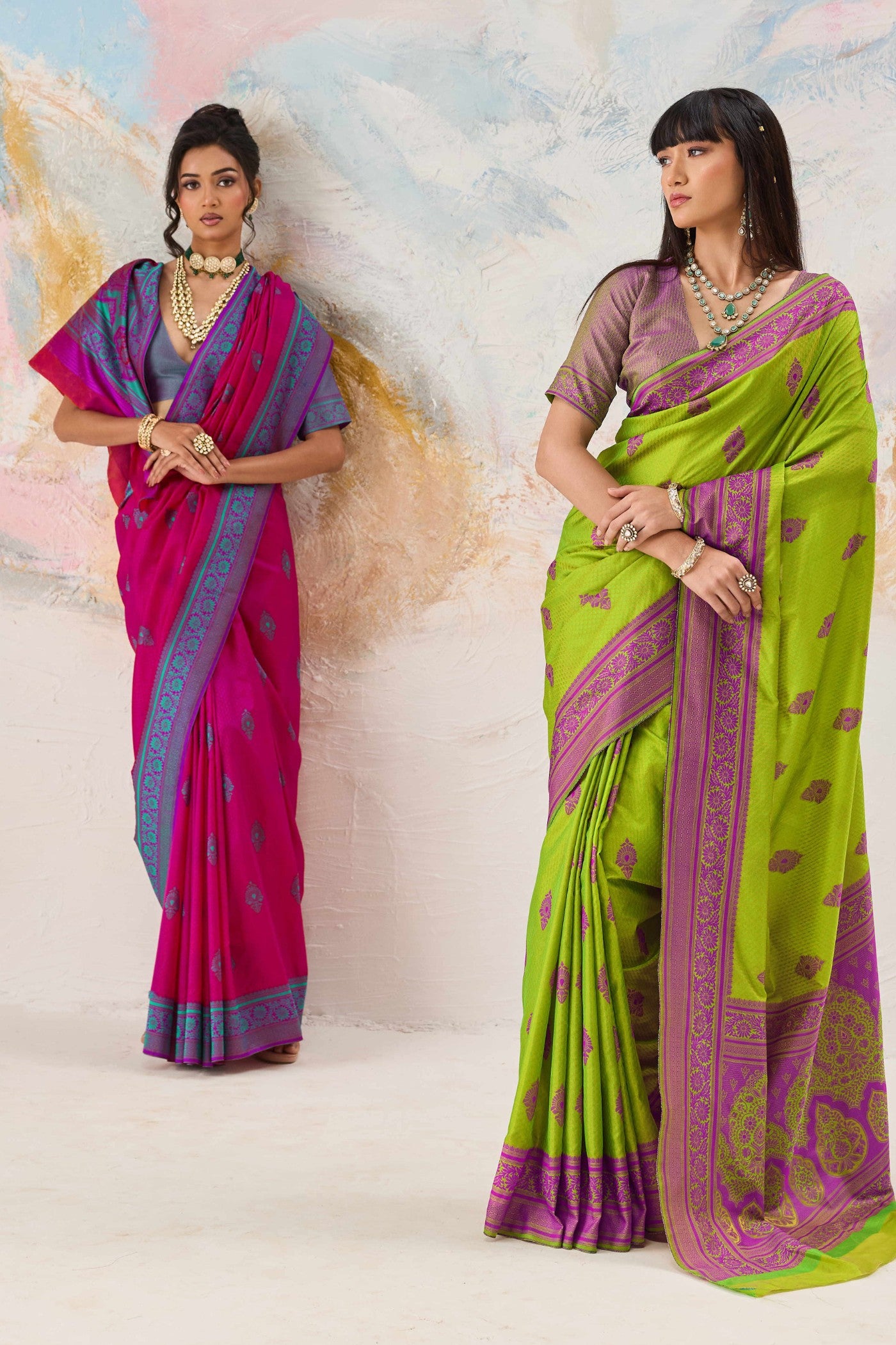 Buy MySilkLove European Pink Woven Tanchoi Kanjivaram Saree Online