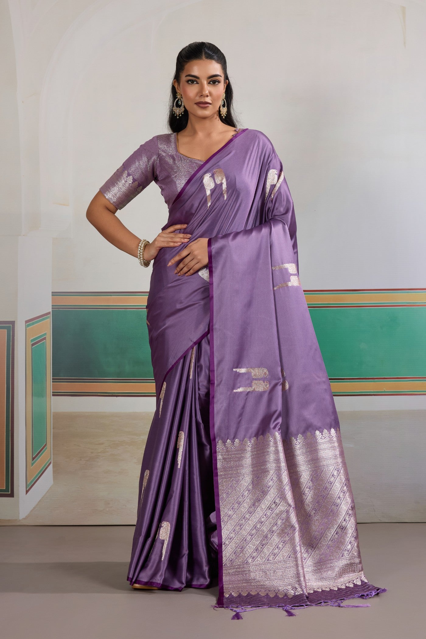 Buy MySilkLove Violet Purple Handloom Satin Soft Silk Saree Online