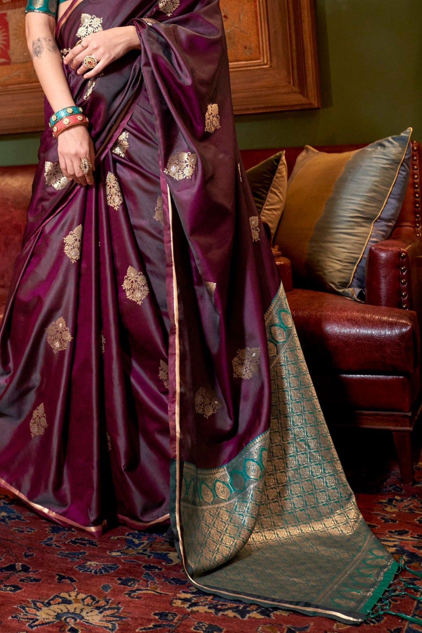 Buy MySilkLove Brown Derby Banarasi Satin Saree Online