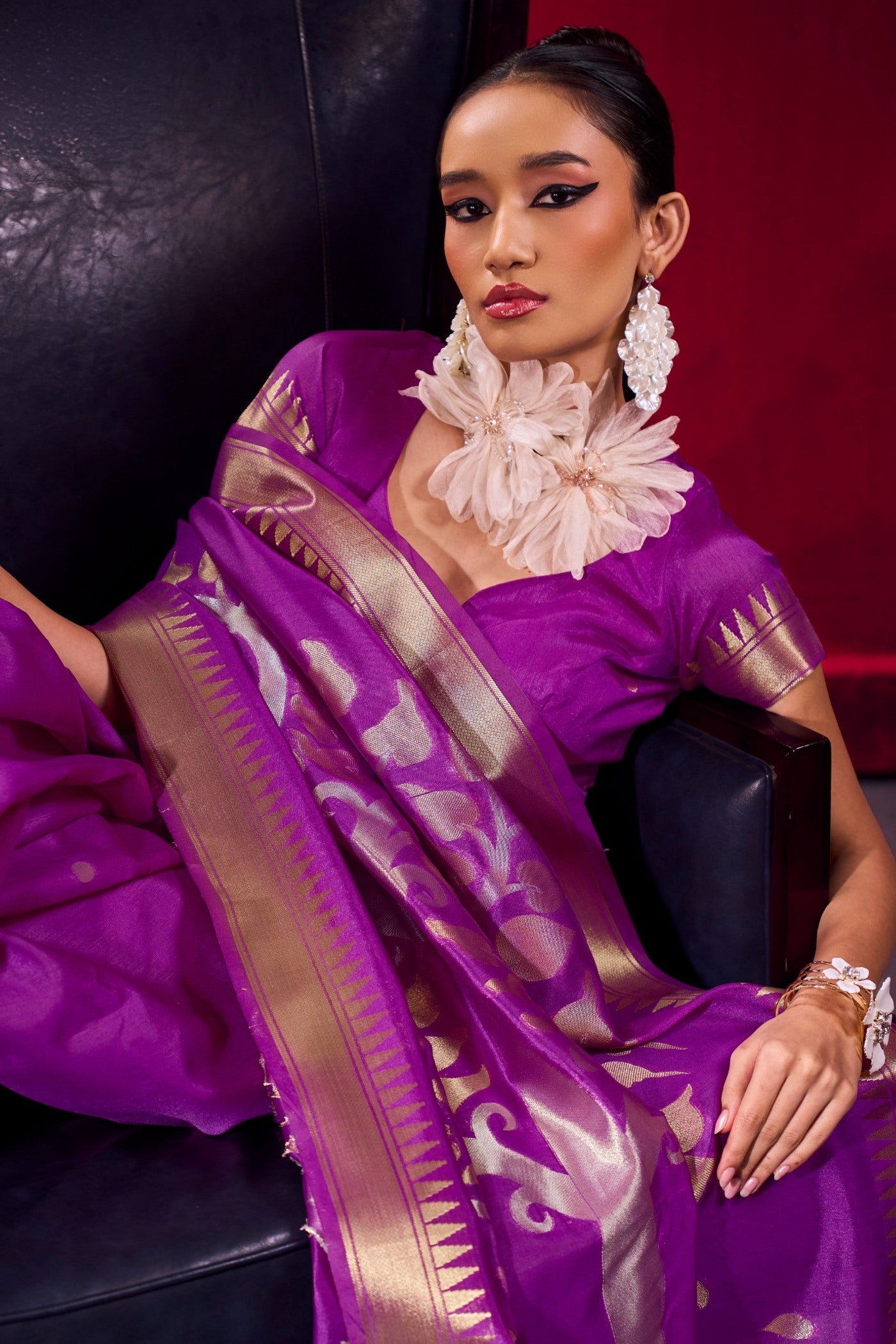 Buy MySilkLove Violet Purple Handloom Satin Linen Silk Saree Online
