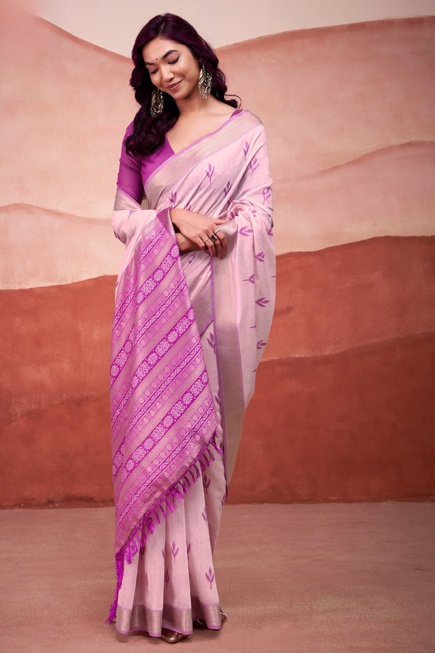 Buy MySilkLove Orchid Pink Woven Modal Cotton Saree Online