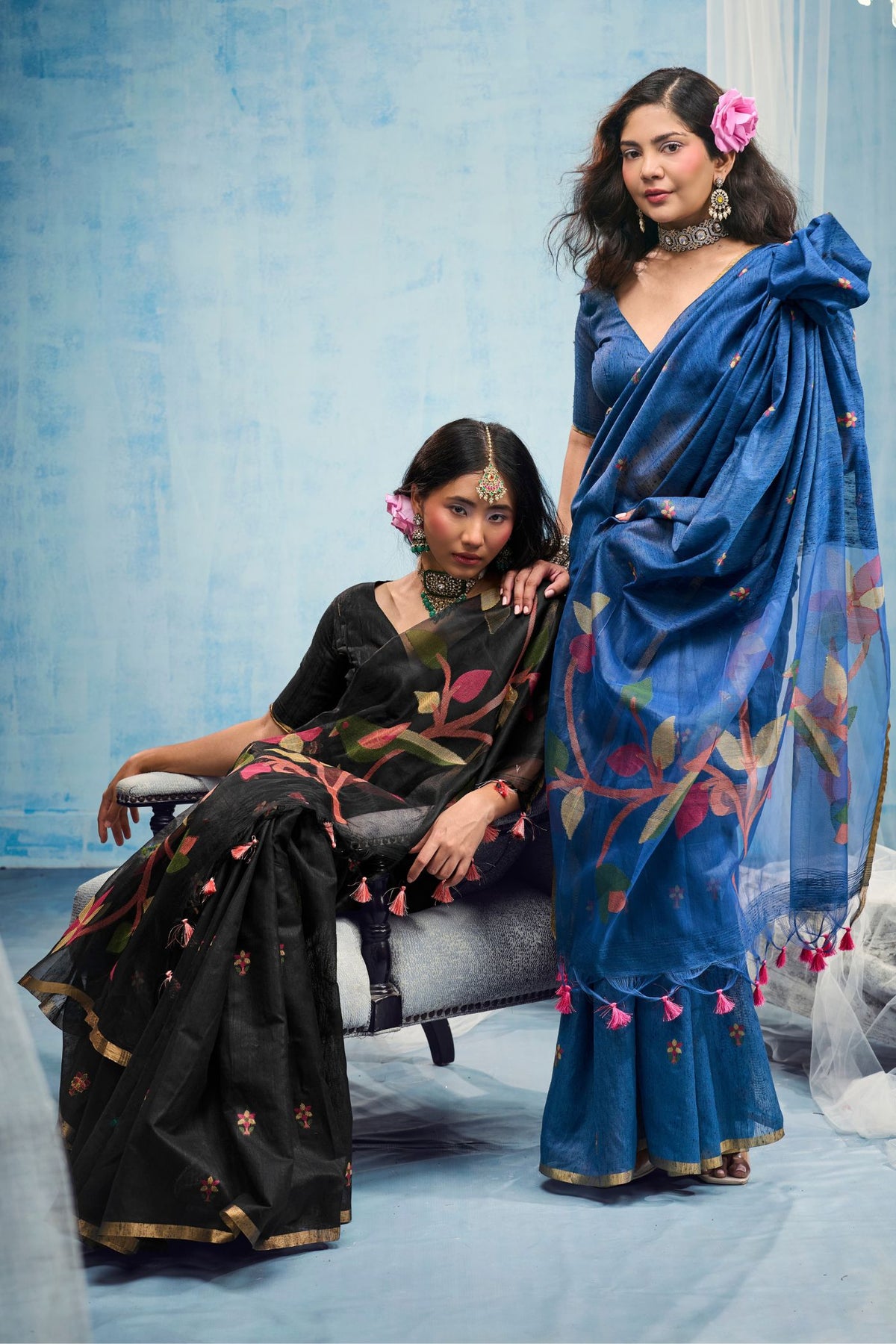 Buy MySilkLove Slate Black Munga Handloom Silk Cotton Saree Online