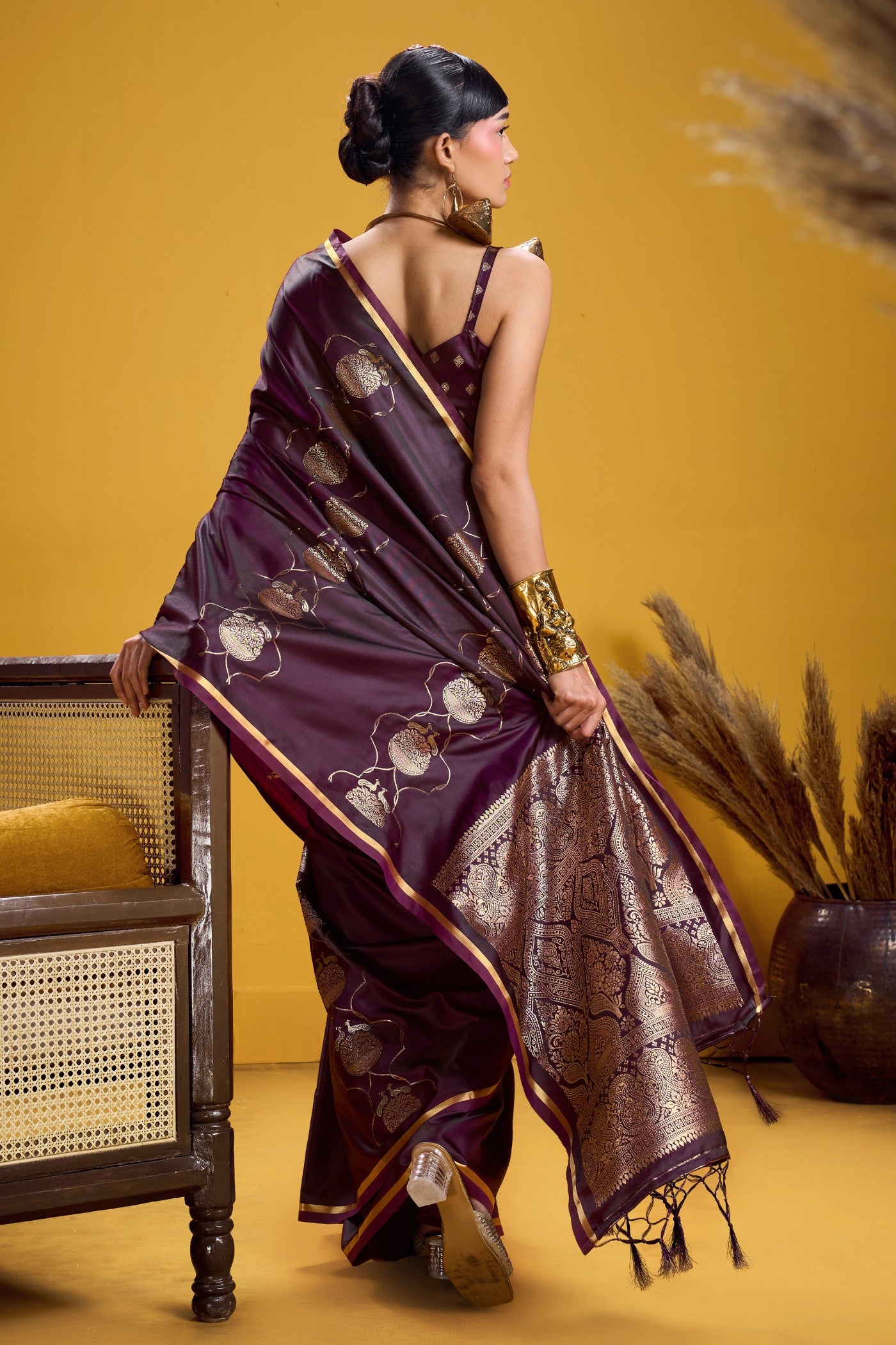 Buy MySilkLove Liseran Purple Handloom Satin Silk Saree Online