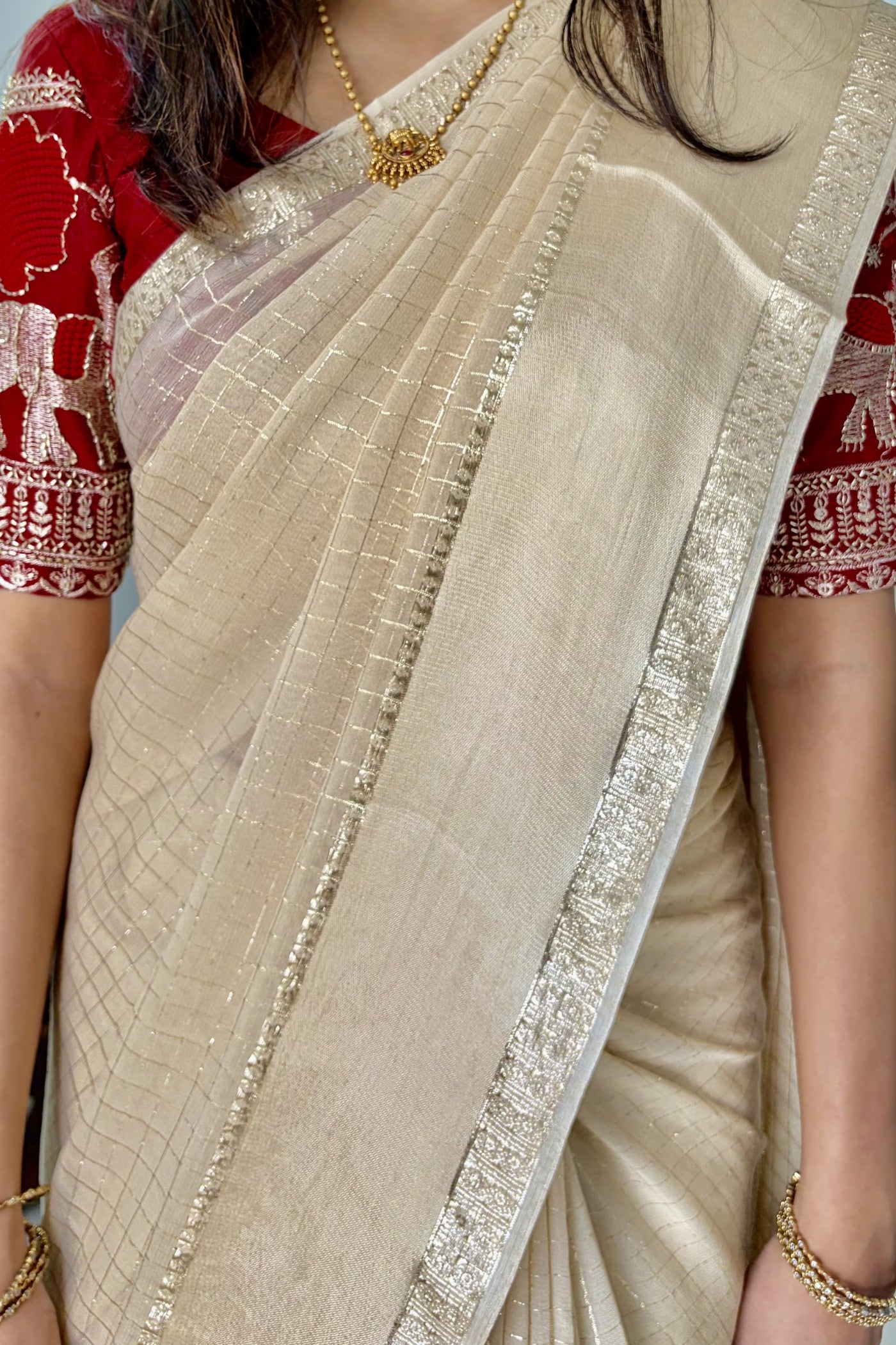Buy MySilkLove Pearly Cream Georgette Partywear Saree Online