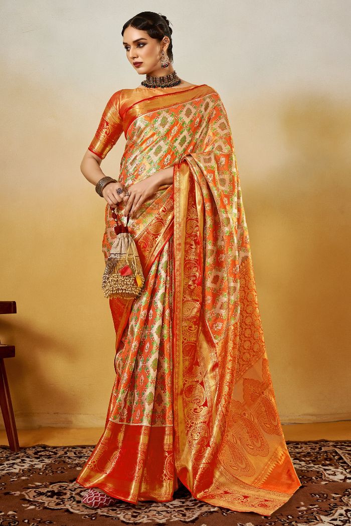 Rust store Red & Golden Woven Design Kanjeevaram Saree