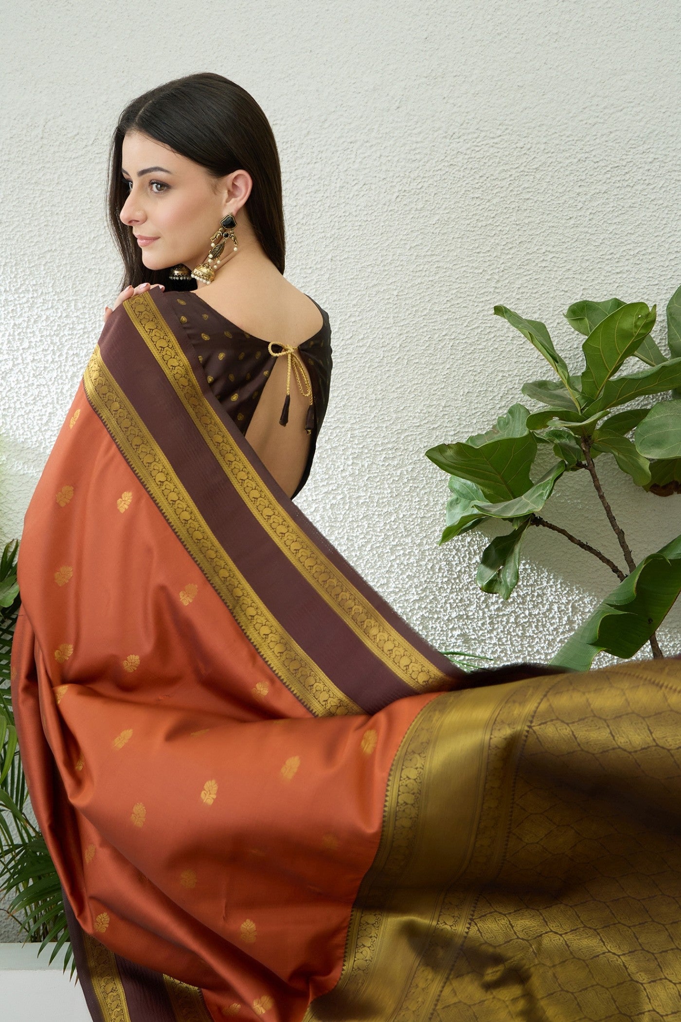 Buy MySilkLove Auburn Brown Banarasi Woven Soft Silk Saree Online