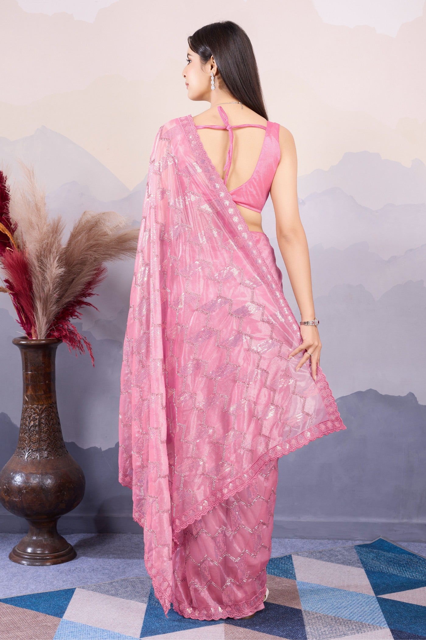 Buy MySilkLove Hoya Pink Designer Partywear Saree Online