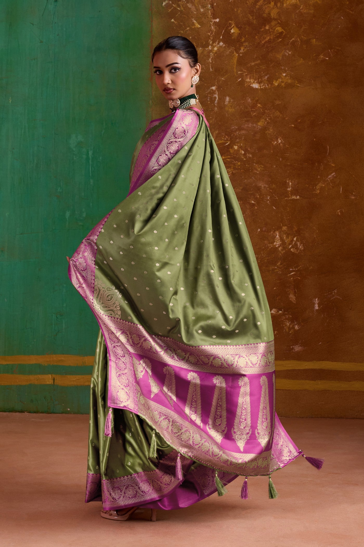 Buy MySilkLove Lime Green Handloom Satin Silk Saree Online