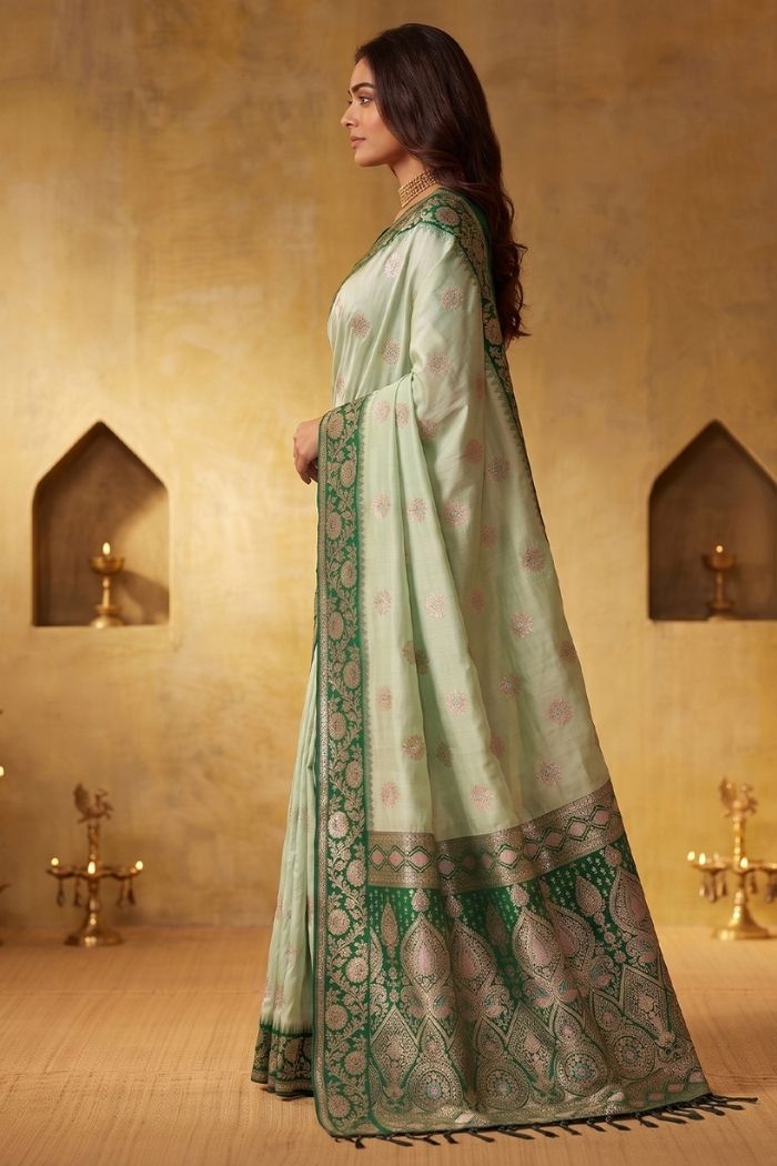 Buy MySilkLove Sage Green Woven Banarasi Saree Online