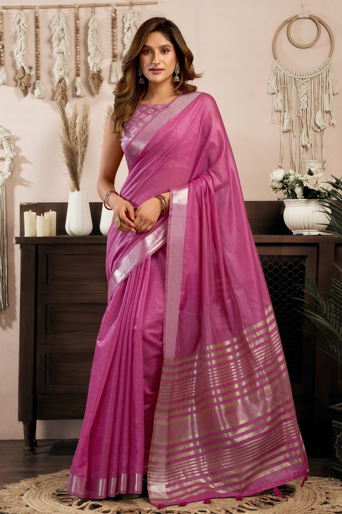 Buy MySilkLove Blossom Pink Handloom Cotton Saree Online