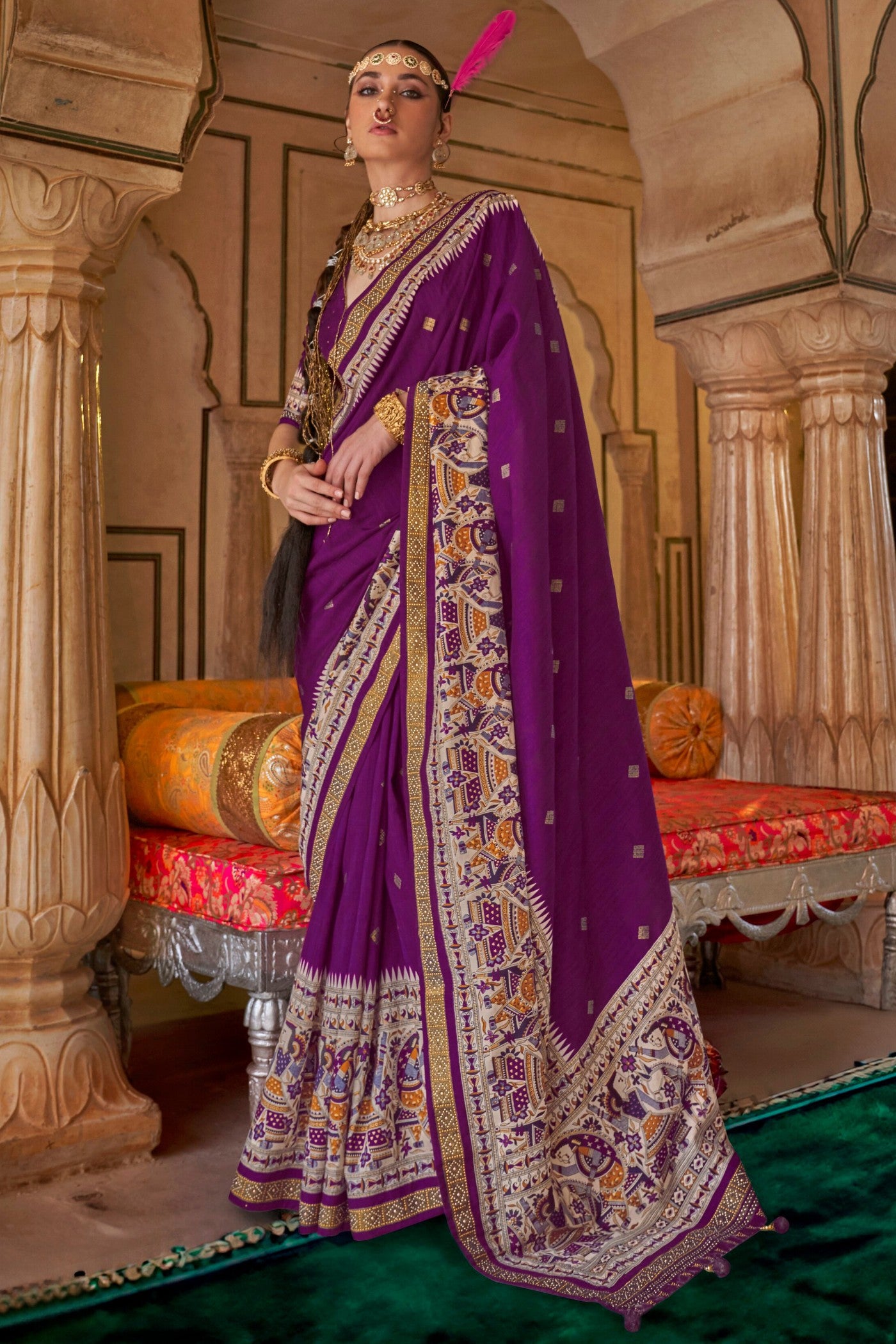 Buy MySilkLove Geranium Purple Printed Patola Saree Online