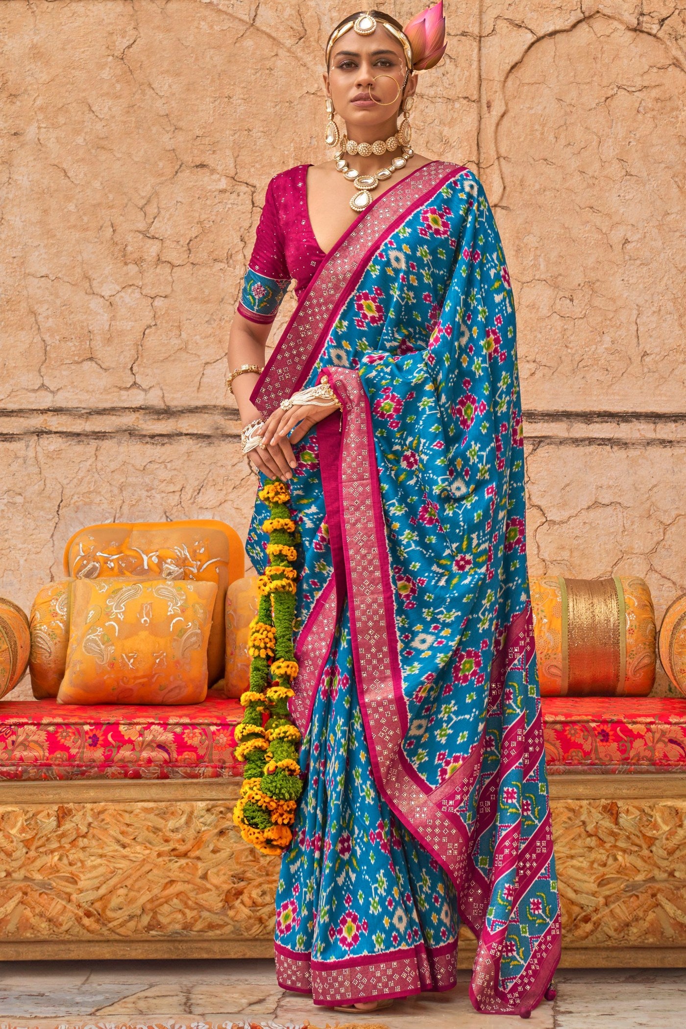 Buy MySilkLove Pacific Blue Printed Patola Saree Online