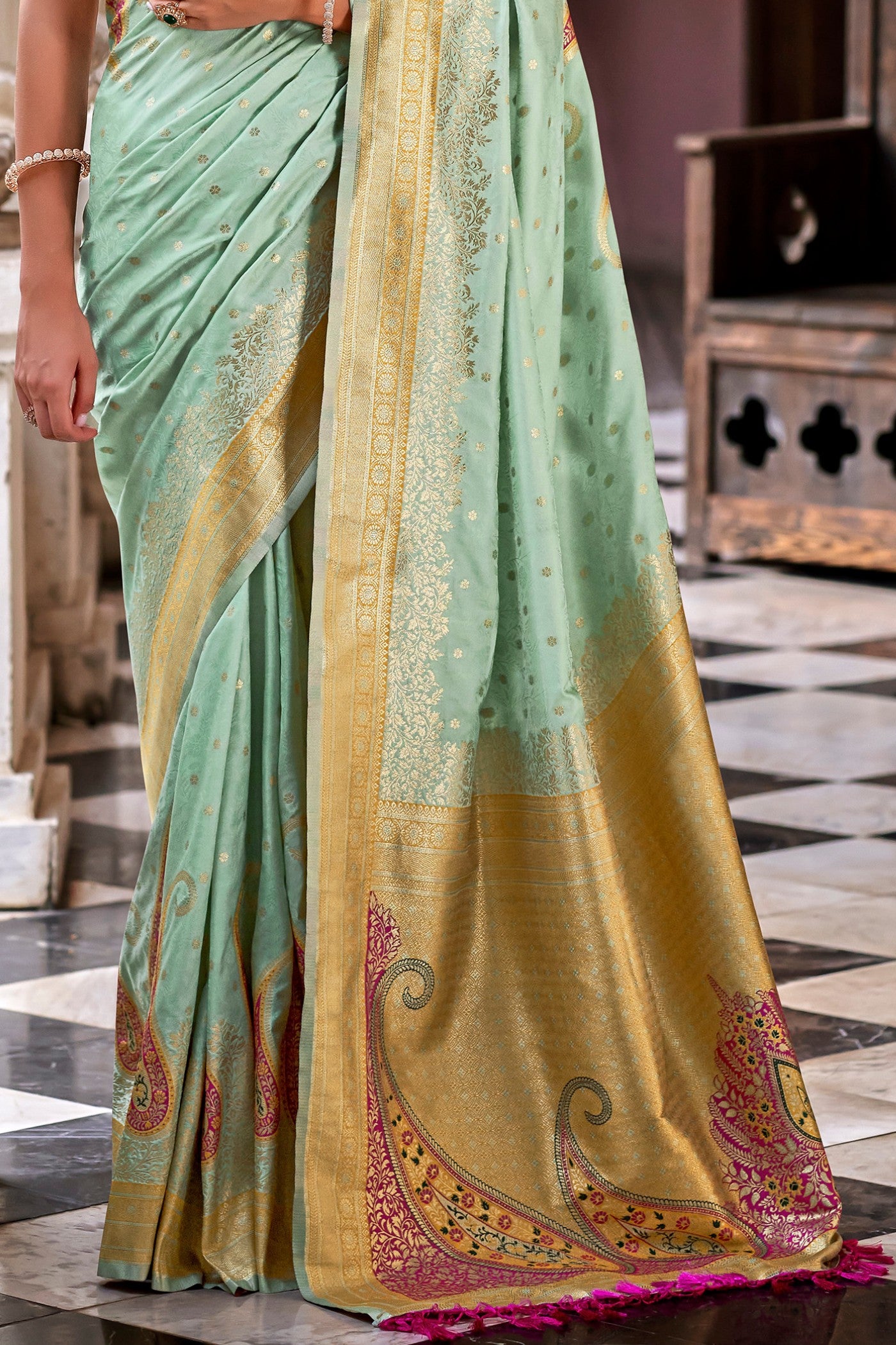 Buy MySilkLove Pine Green Banarasi Soft Silk Saree Online