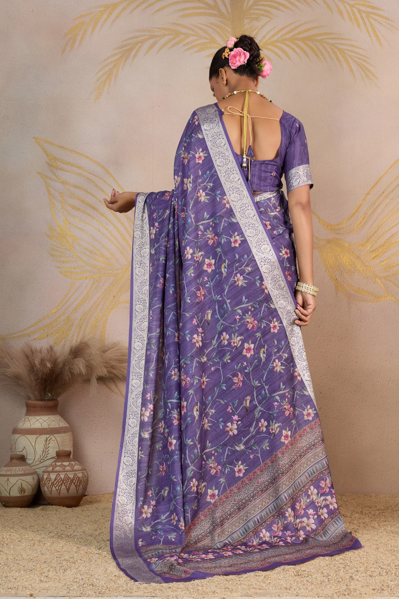 Buy MySilkLove Gemstone Purple Viscose Digital Printed Saree Online