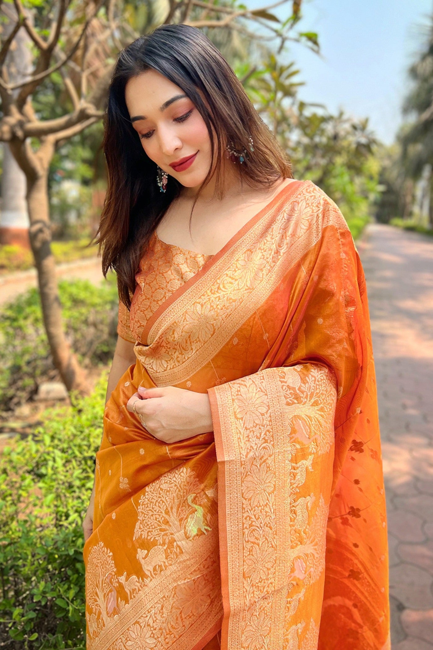 Buy MySilkLove Daisy Yellow Woven Organza Saree Online