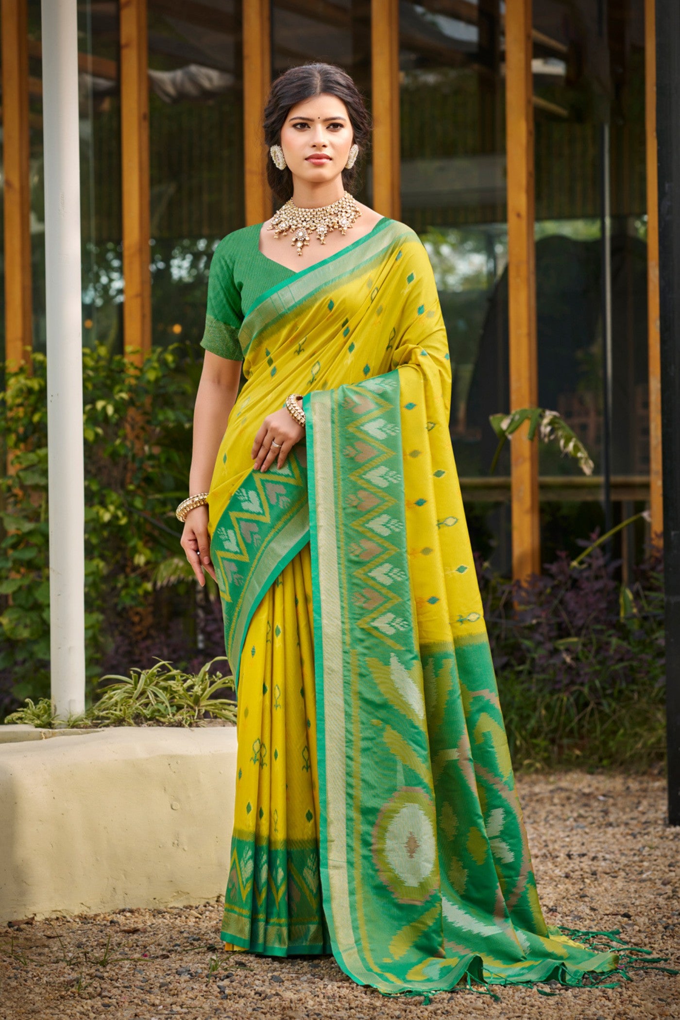 Buy MySilkLove Corn Yellow Ikkat Soft Silk Saree Online