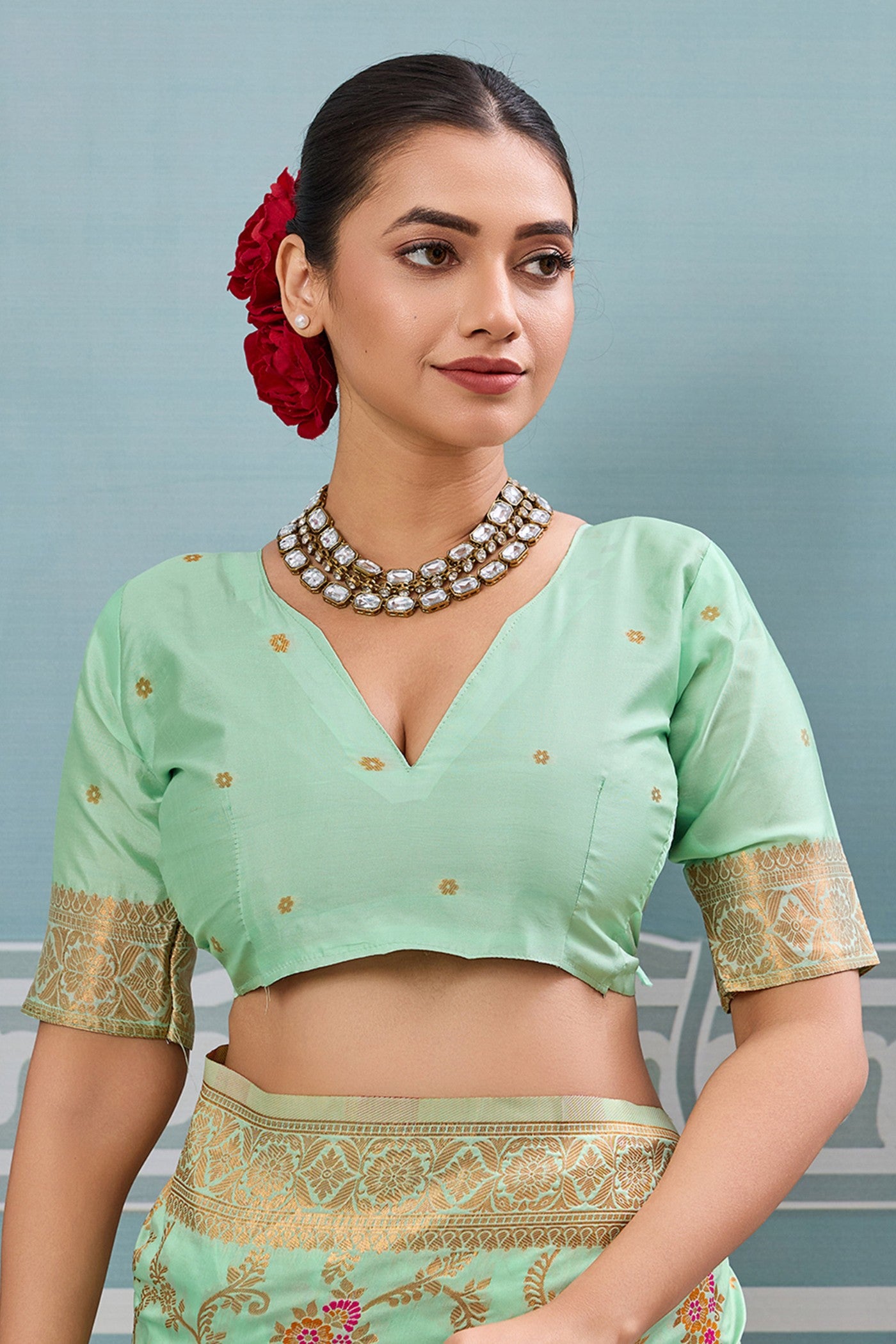 Buy MySilkLove Artichoke Green Woven Banarasi Saree Online