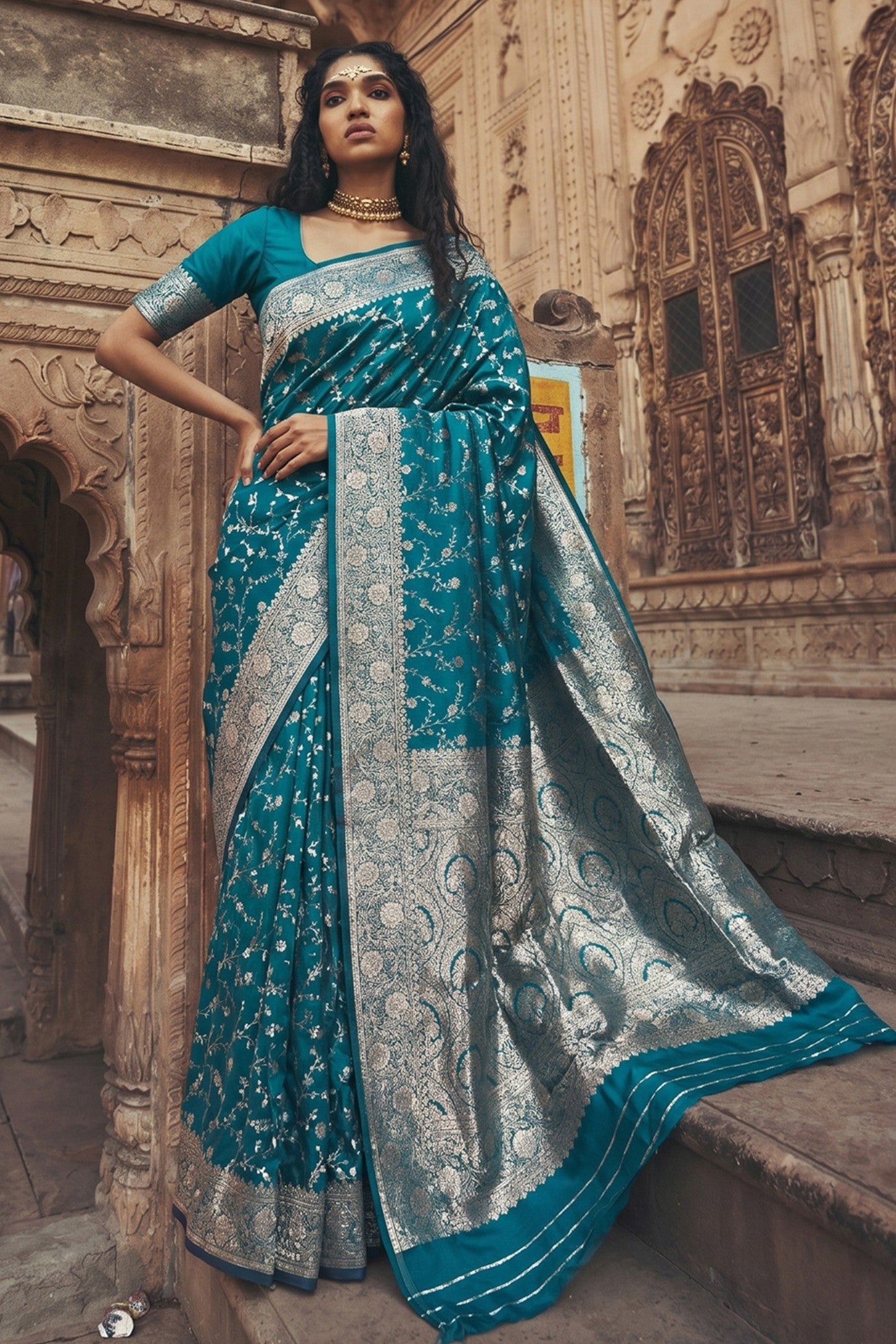 Buy MySilkLove Dodger Blue Woven Banarasi Saree Online