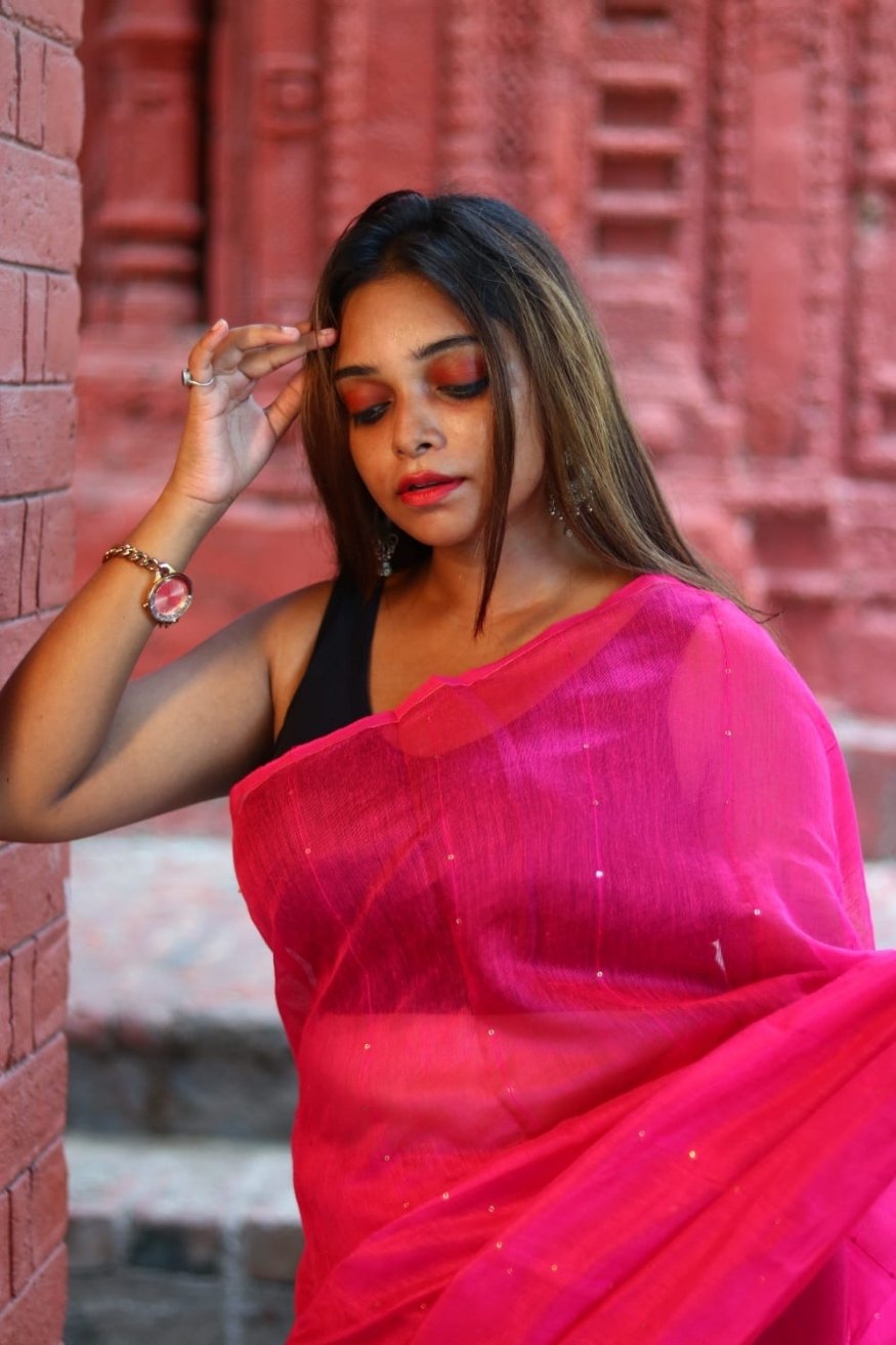 Buy MySilkLove Magenta Pink Cotton Sequence Chumki Saree Online