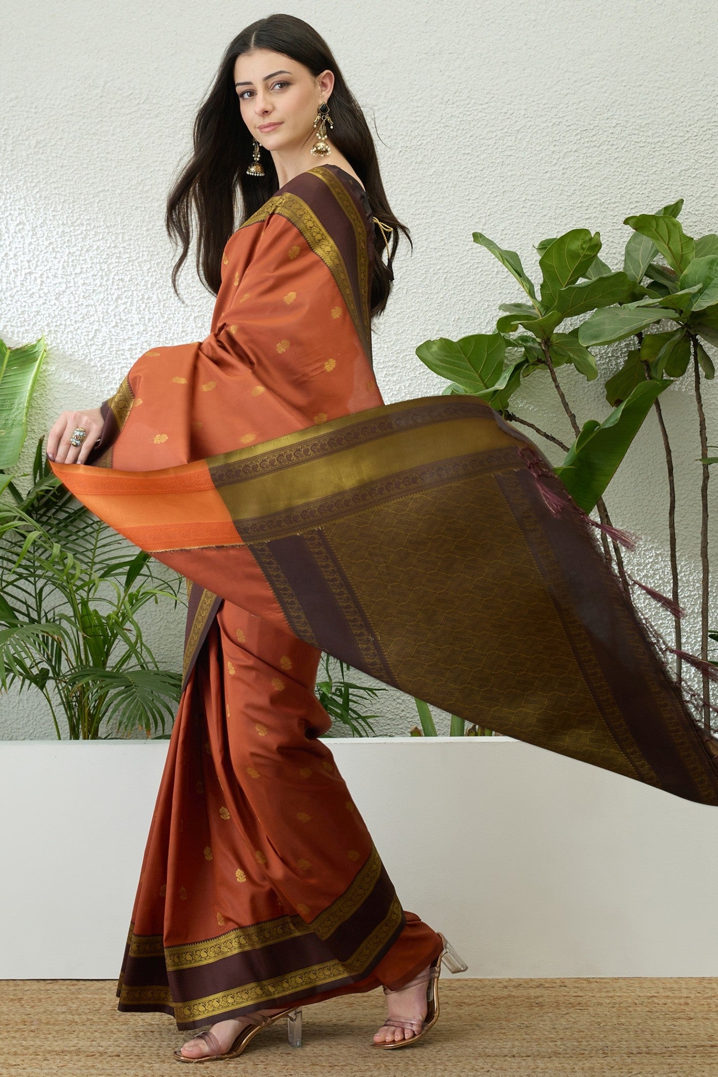 Buy MySilkLove Auburn Brown Banarasi Woven Soft Silk Saree Online