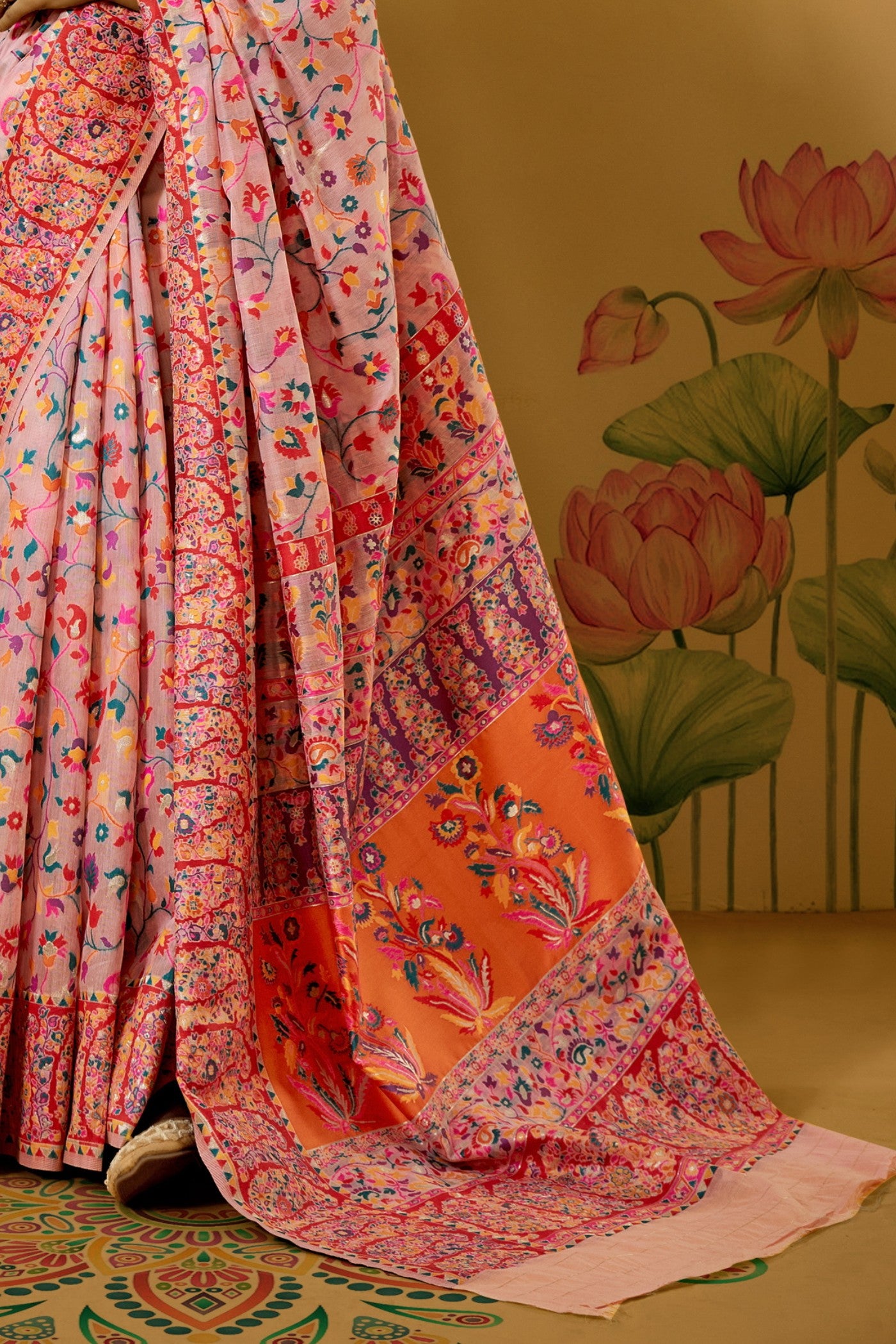 Buy MySilkLove Bubblegum Pink Kashmiri Handloom Jamewar Saree Online