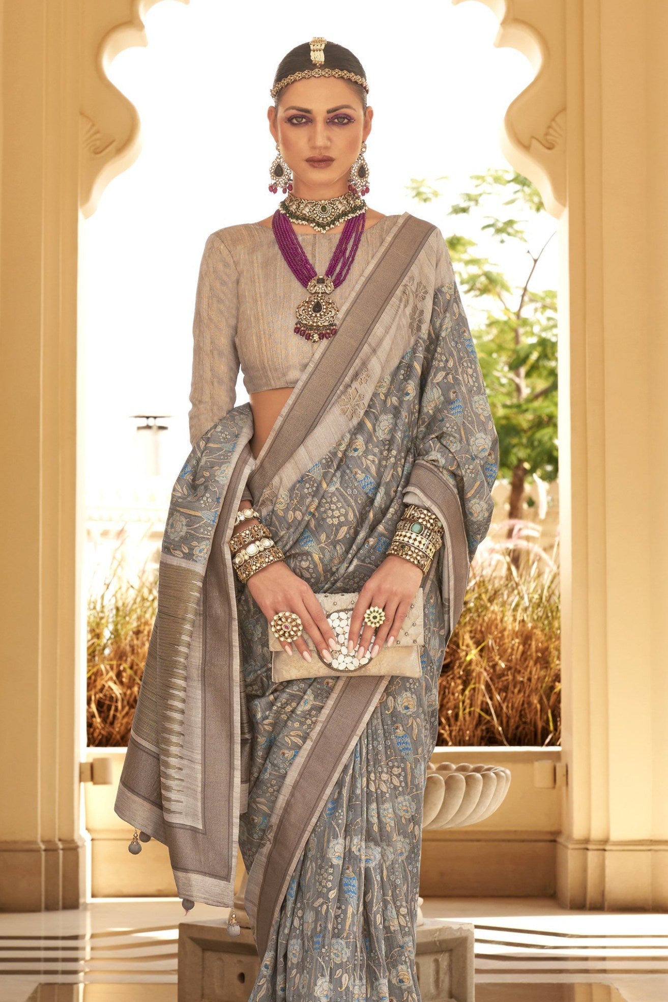 Buy MySilkLove Elegant Grey Banarasi Handloom Saree Online