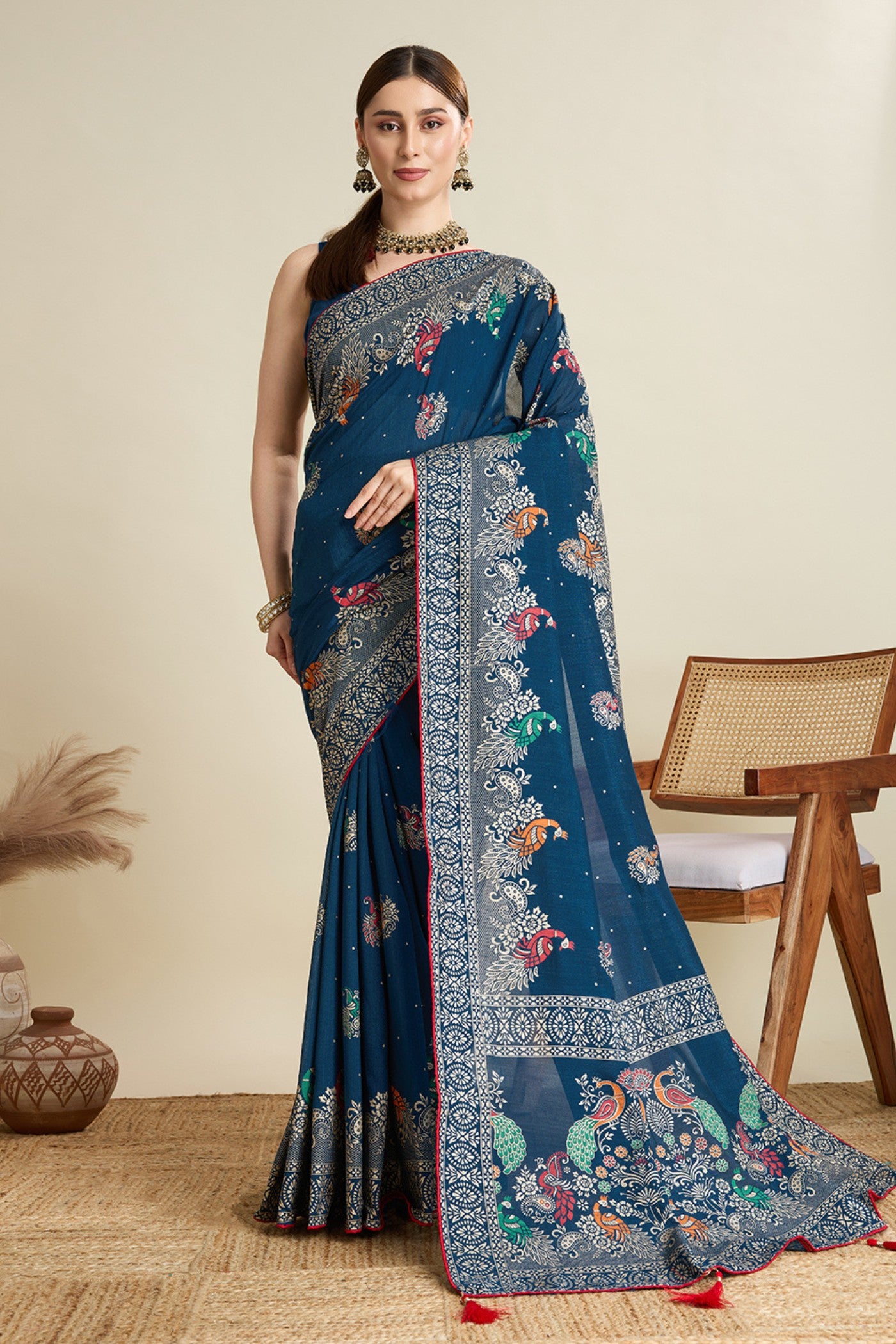 Buy MySilkLove Savoy Blue Printed Chinon Saree Online
