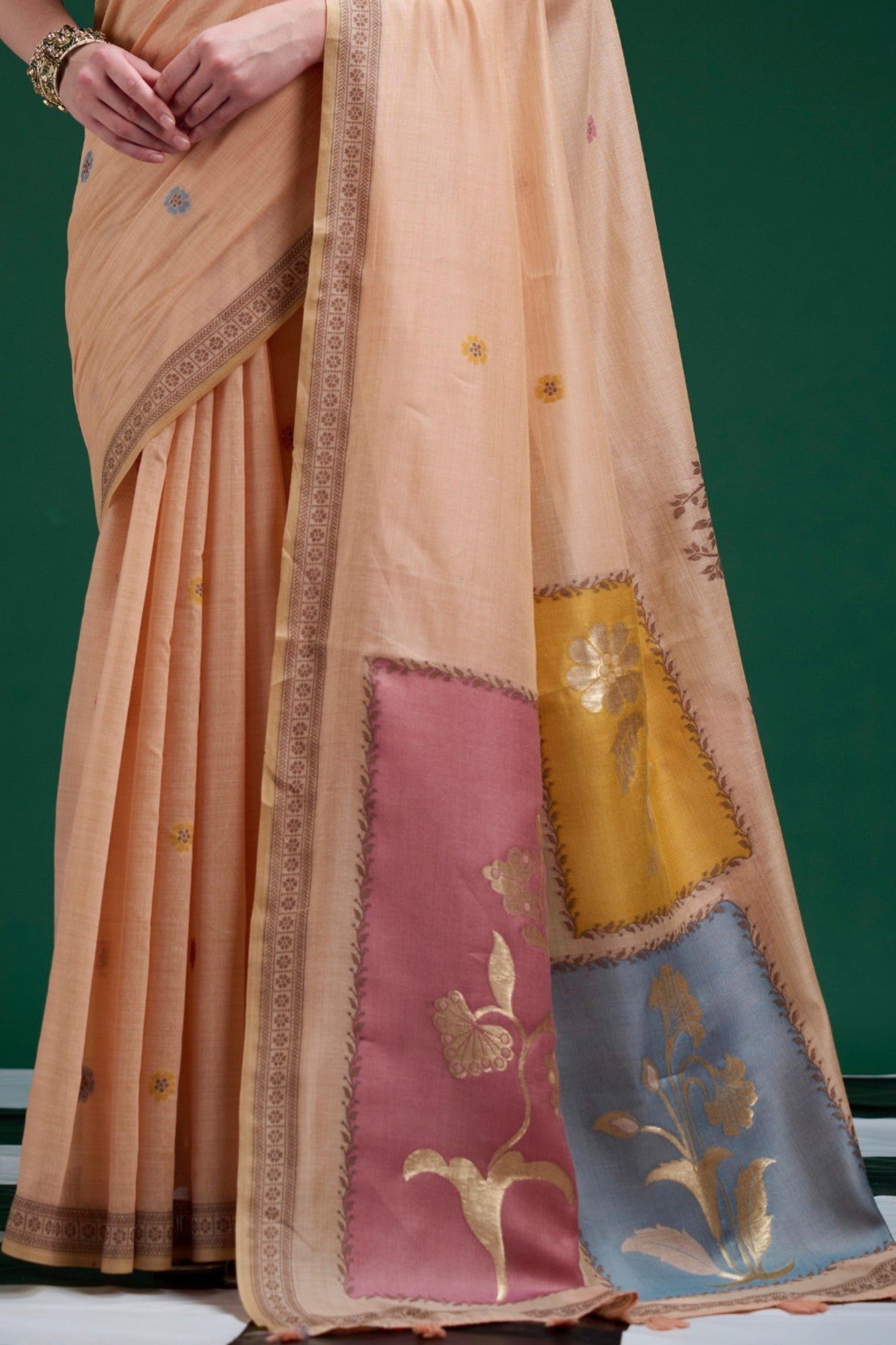Buy MySilkLove Plum Peach Jamdani Woven Muga Cotton Saree Online