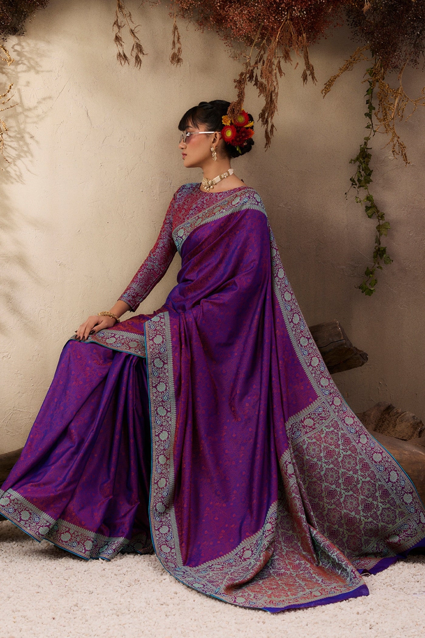 Buy MySilkLove Boysenberry Purple Woven Kanjivaram Saree Online