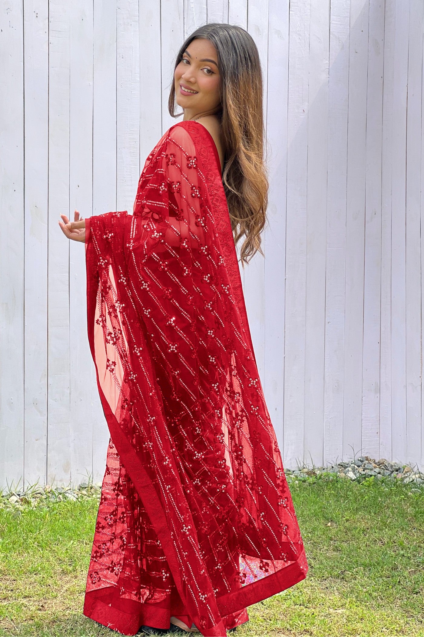 Buy MySilkLove Romantic Red Embroidered Partywear Saree Online