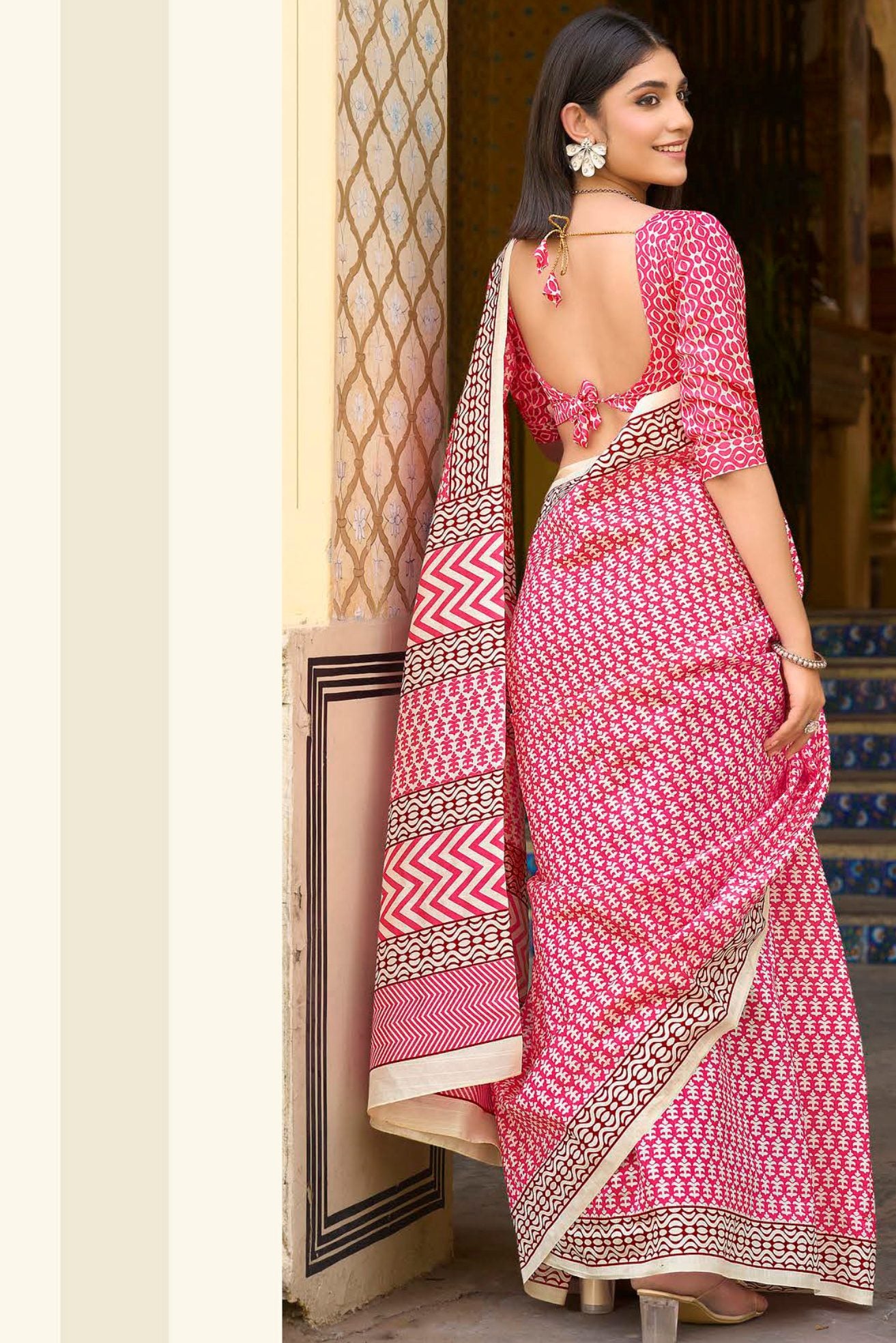 Buy MySilkLove Carissma Pink Handblock Printed Saree Online