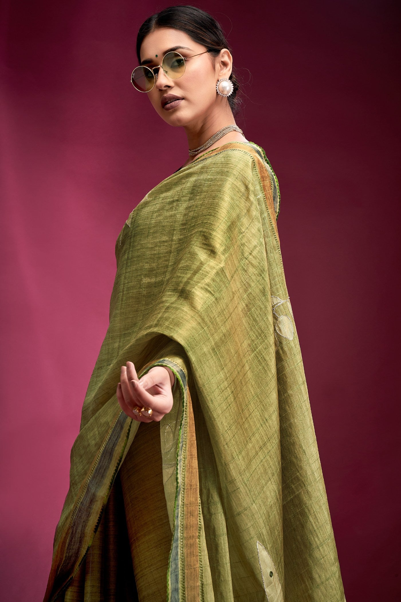 Buy MySilkLove Locust Green Woven Tussar Silk Saree Online