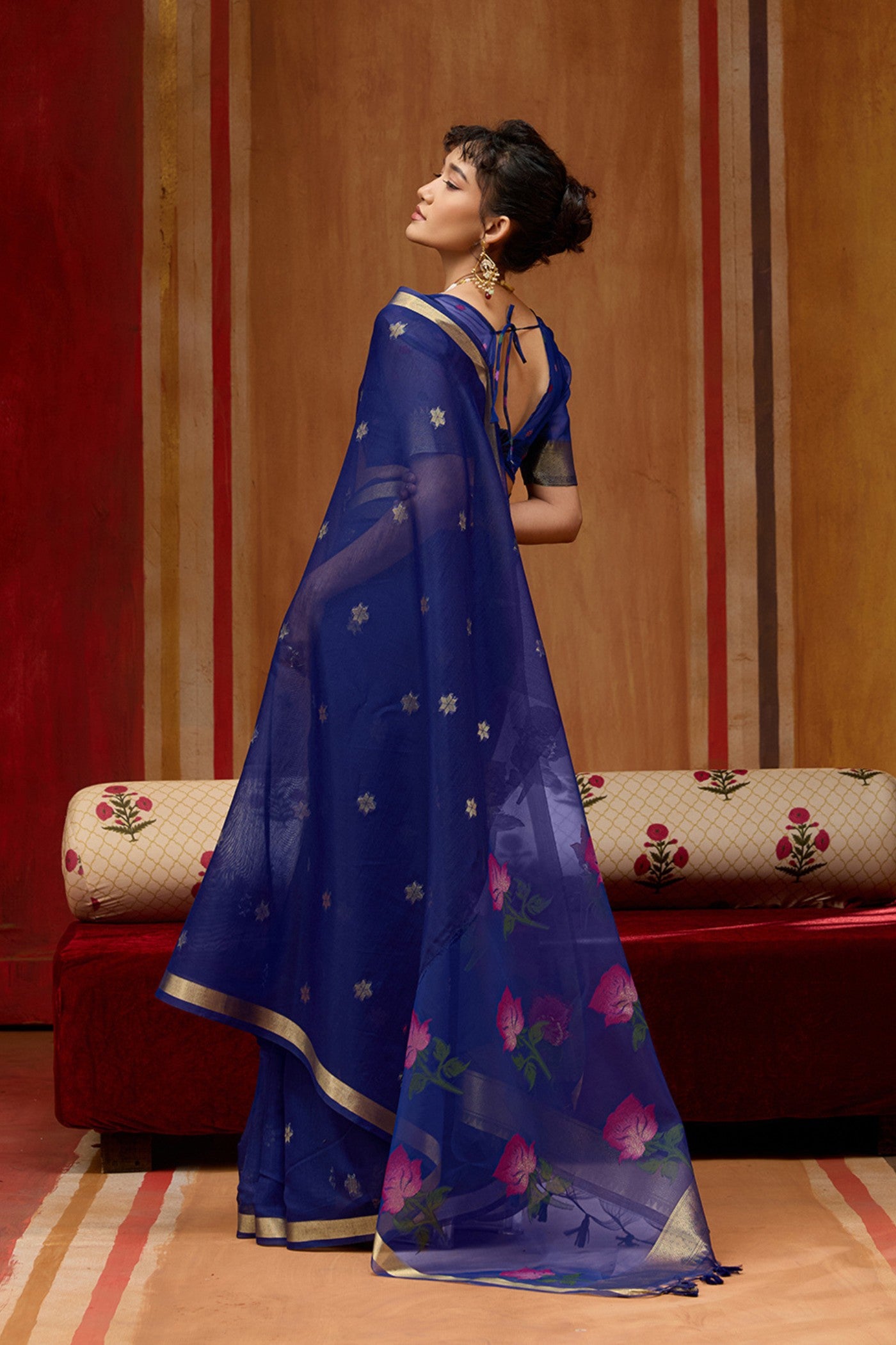 Buy MySilkLove Chill Blue Handloom Muga Cotton Saree Online