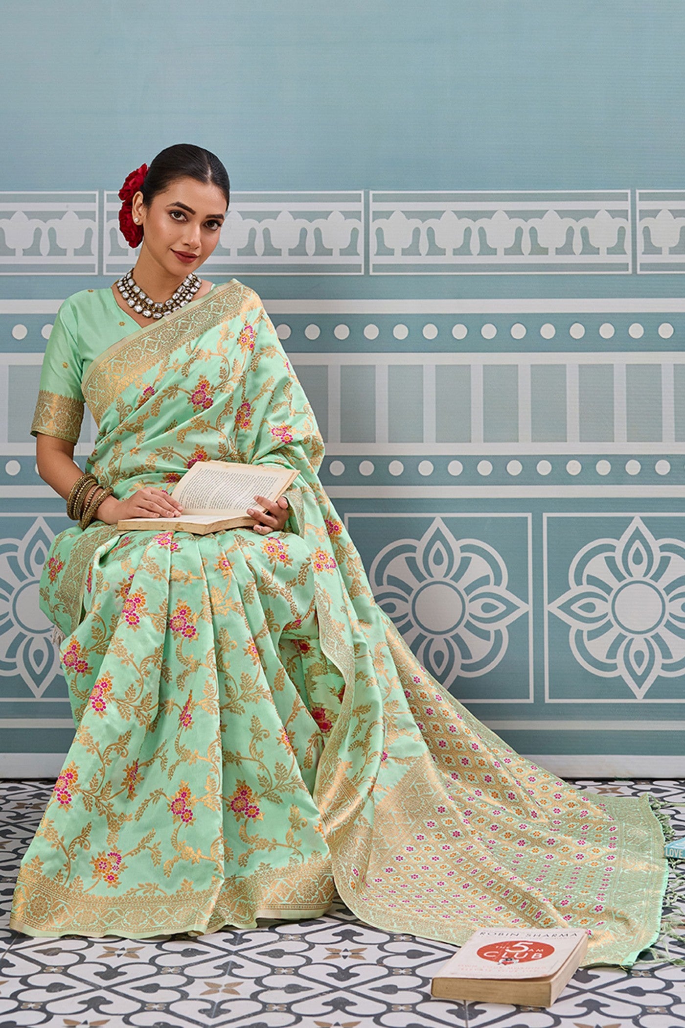Buy MySilkLove Artichoke Green Woven Banarasi Saree Online