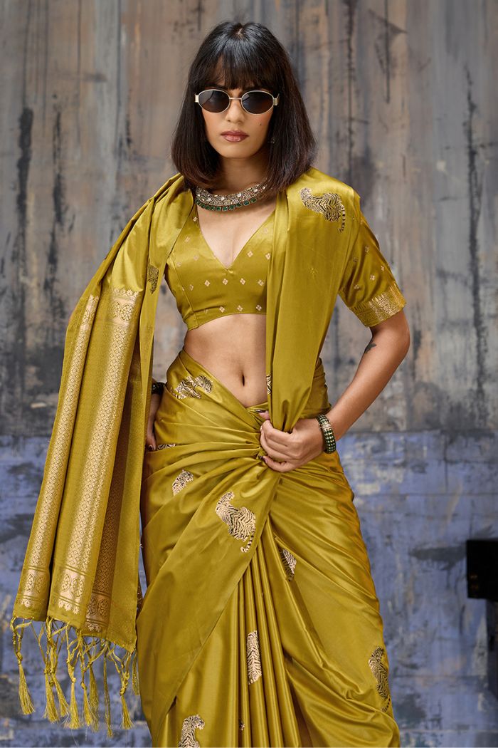 MySilkLove Honey Yellow Handloom Satin Soft Silk Saree