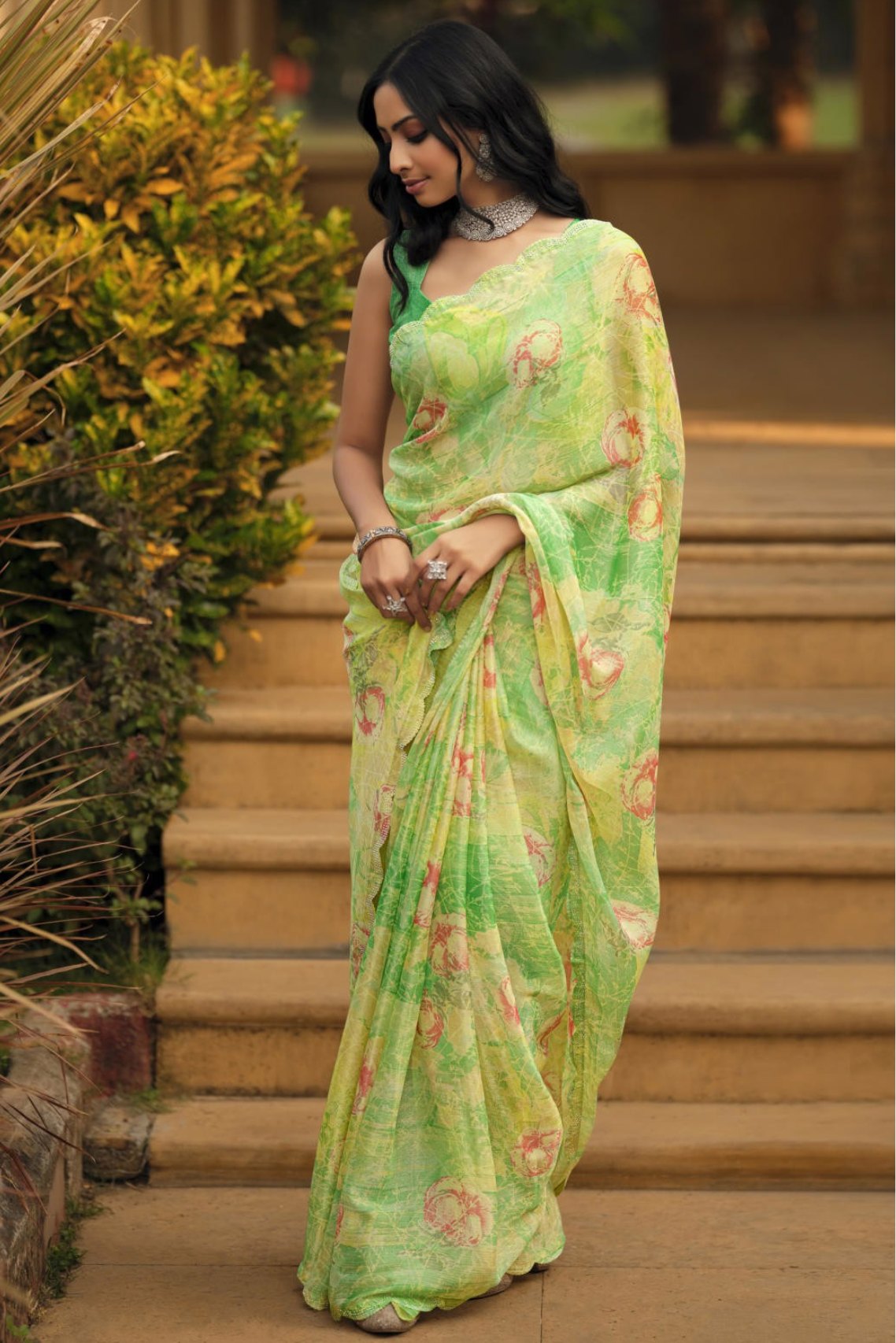 Buy MySilkLove Wild Willow Green Barasso Printed Saree Online