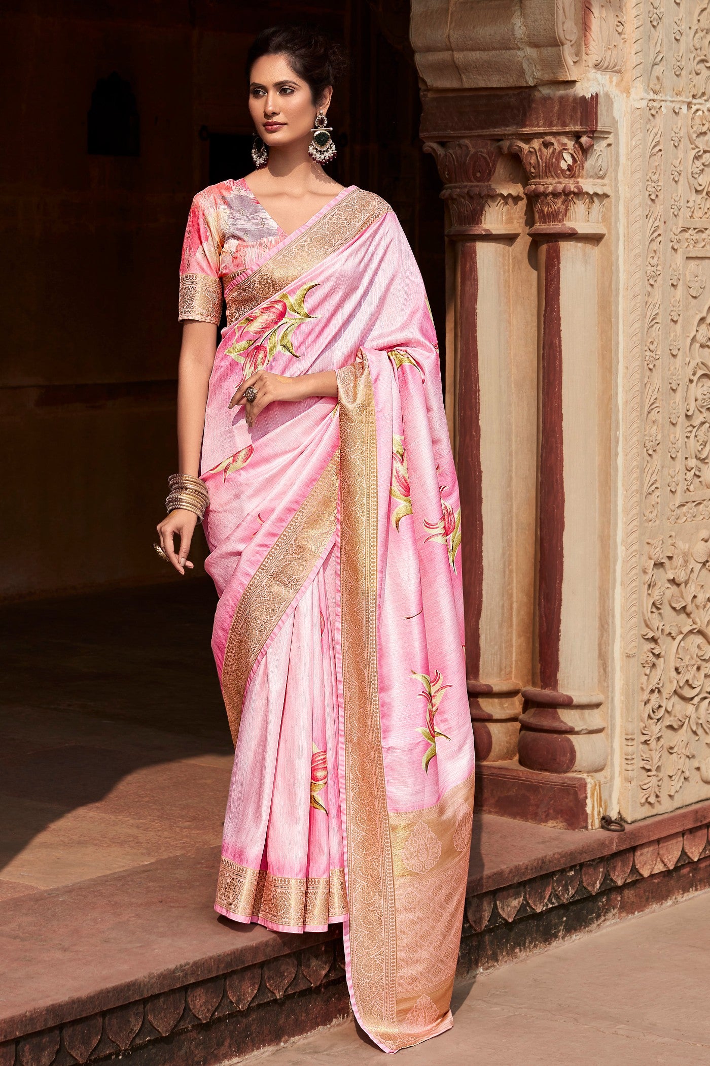 Buy MySilkLove Turkish Pink Banarasi Handloom Saree Online