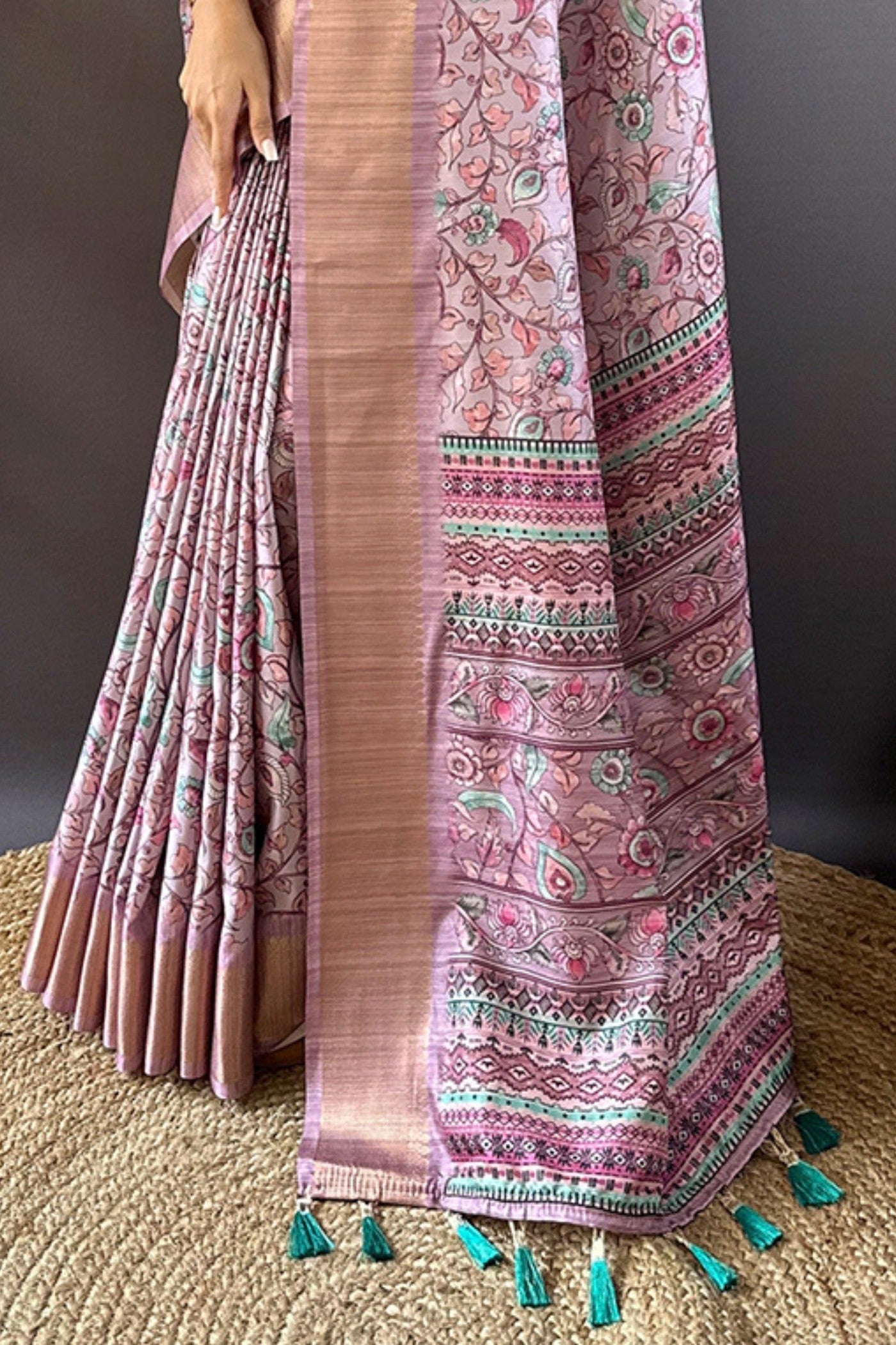 Buy MySilkLove Blssom Pink Printed Tussar Silk Saree Online