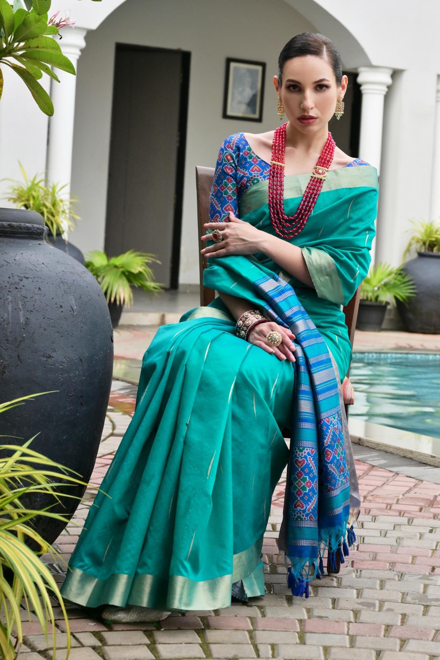 MySilkLove Baby Blue Meenakari Woven Patola Saree