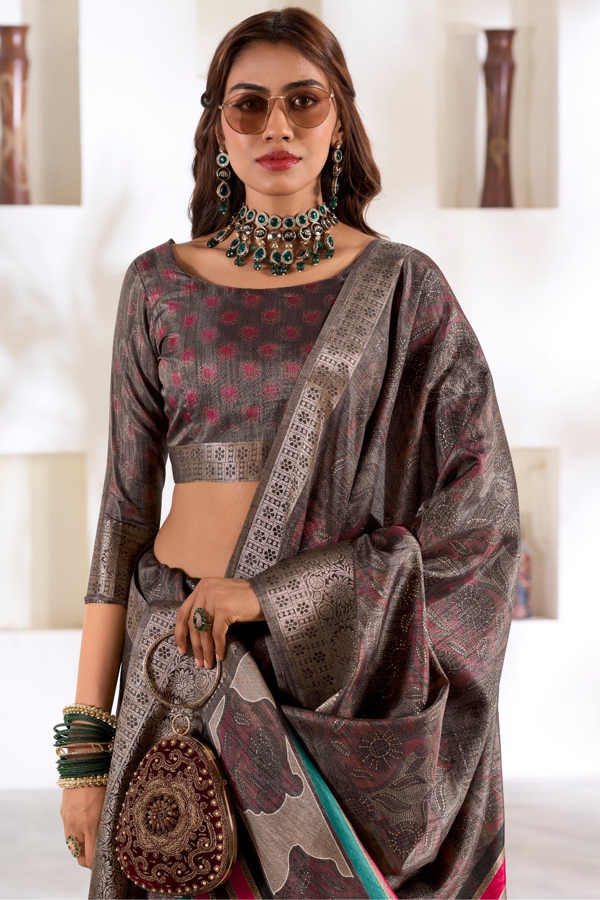 Buy MySilkLove Almond Frost Brown Soft Dola Silk Saree Online