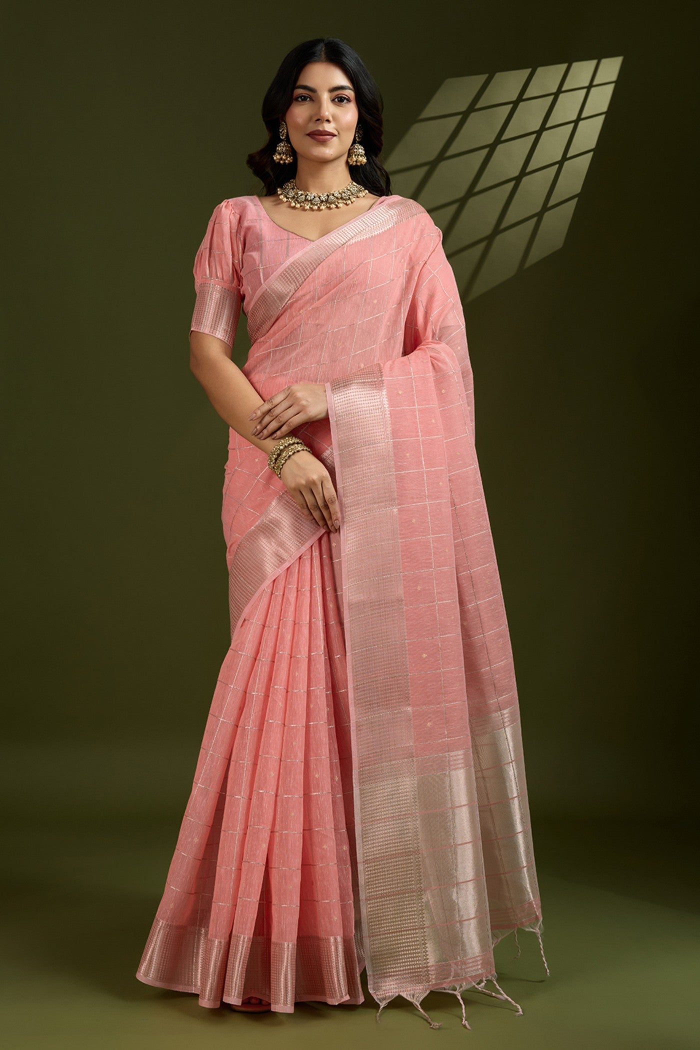 Buy MySilkLove Peach Bud Woven Tissue Linen Saree Online