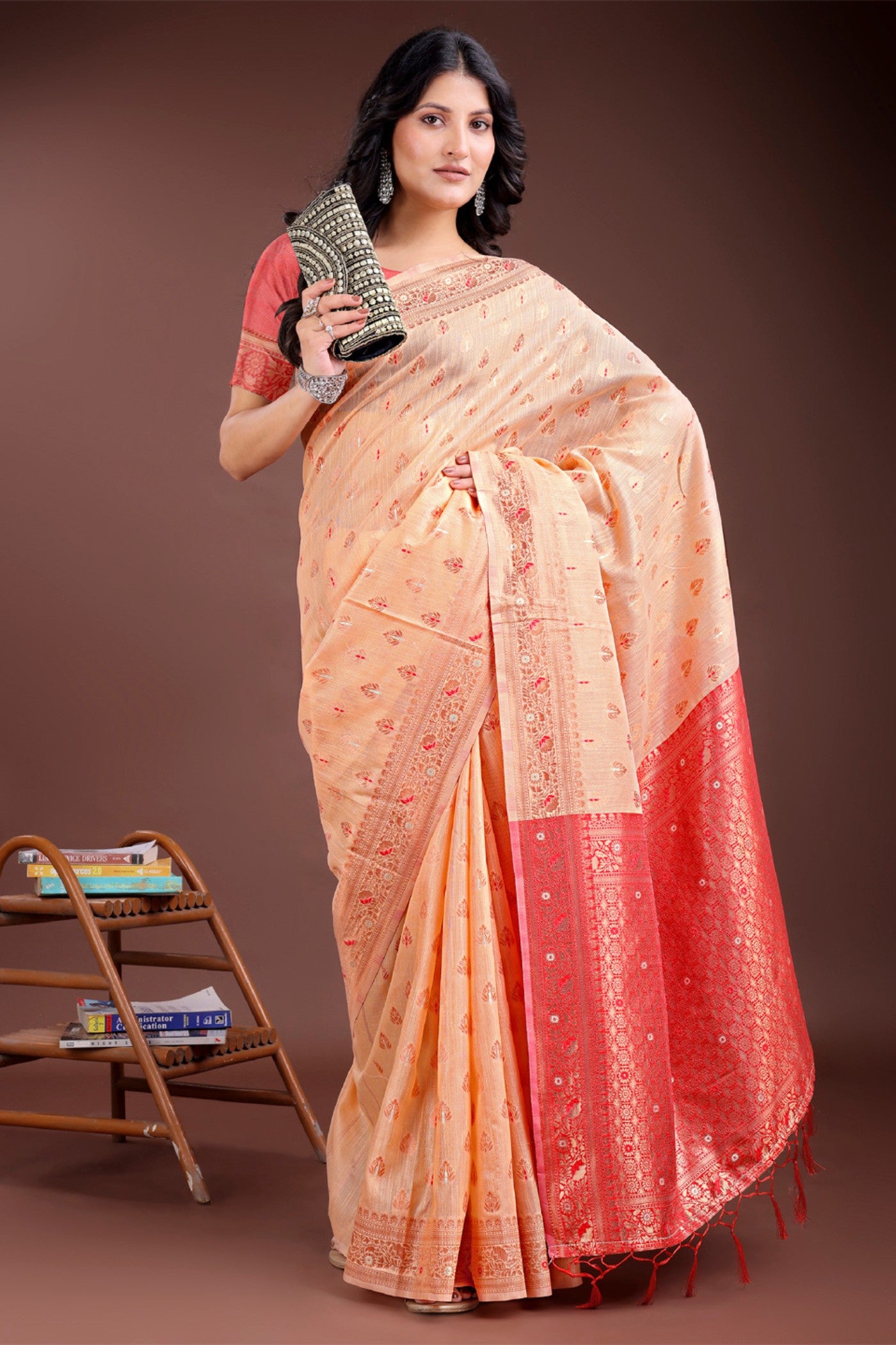 Buy MySilkLove Salmon Peach Linen Cotton Saree Online