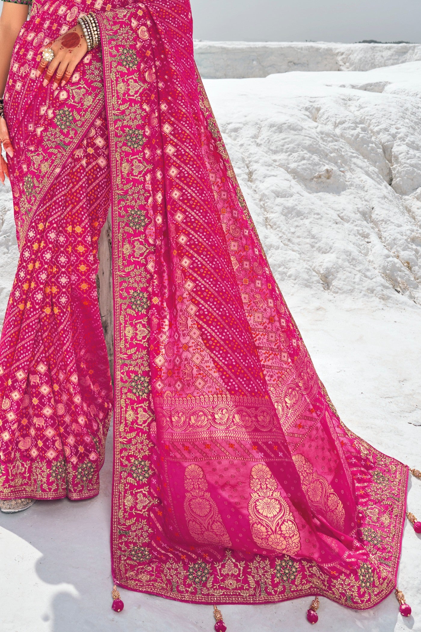 Buy MySilkLove Magenta Pink Georgette Patola Saree Online