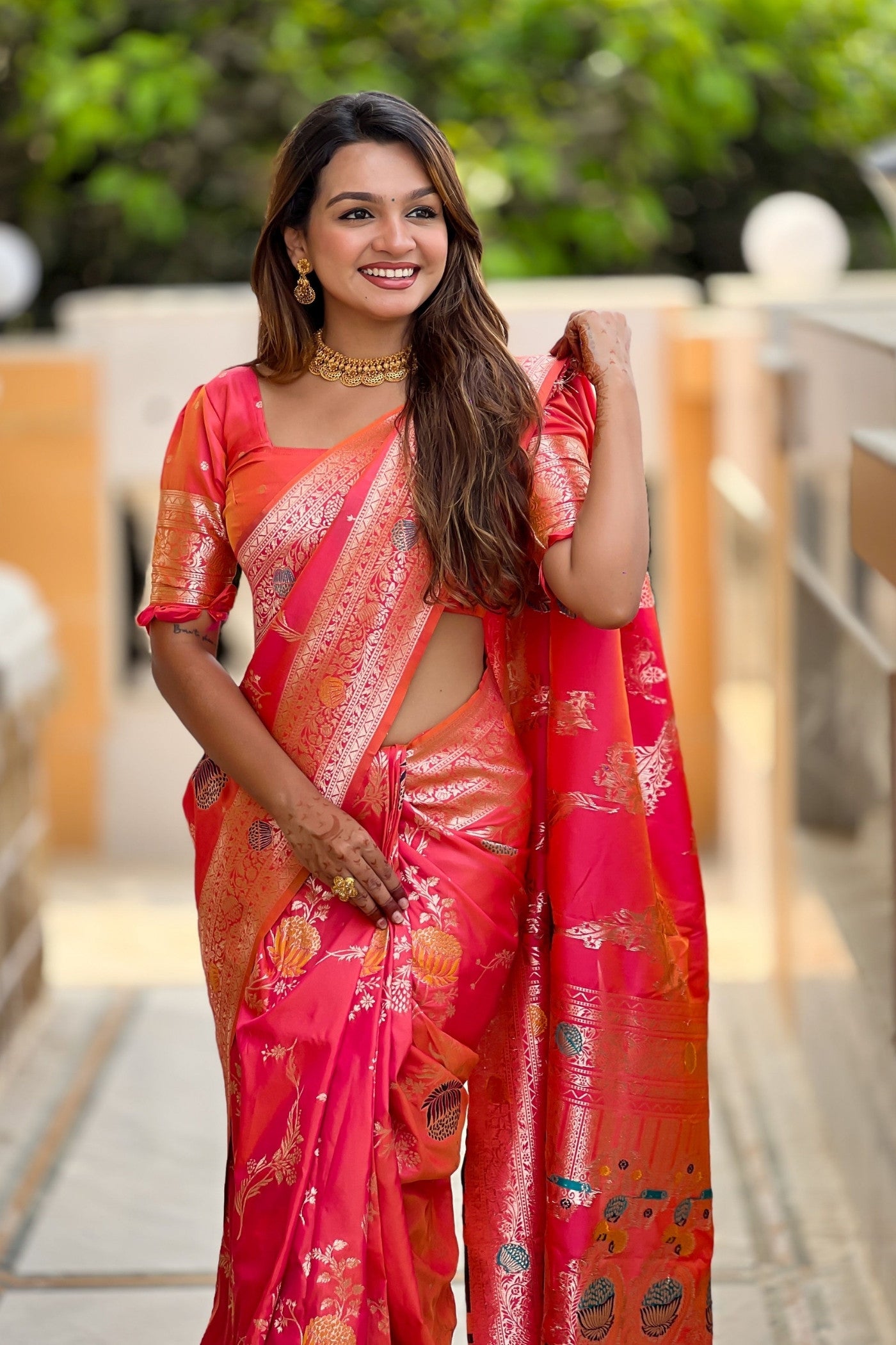 MySilkLove Gajri Orange Woven Banarasi Saree